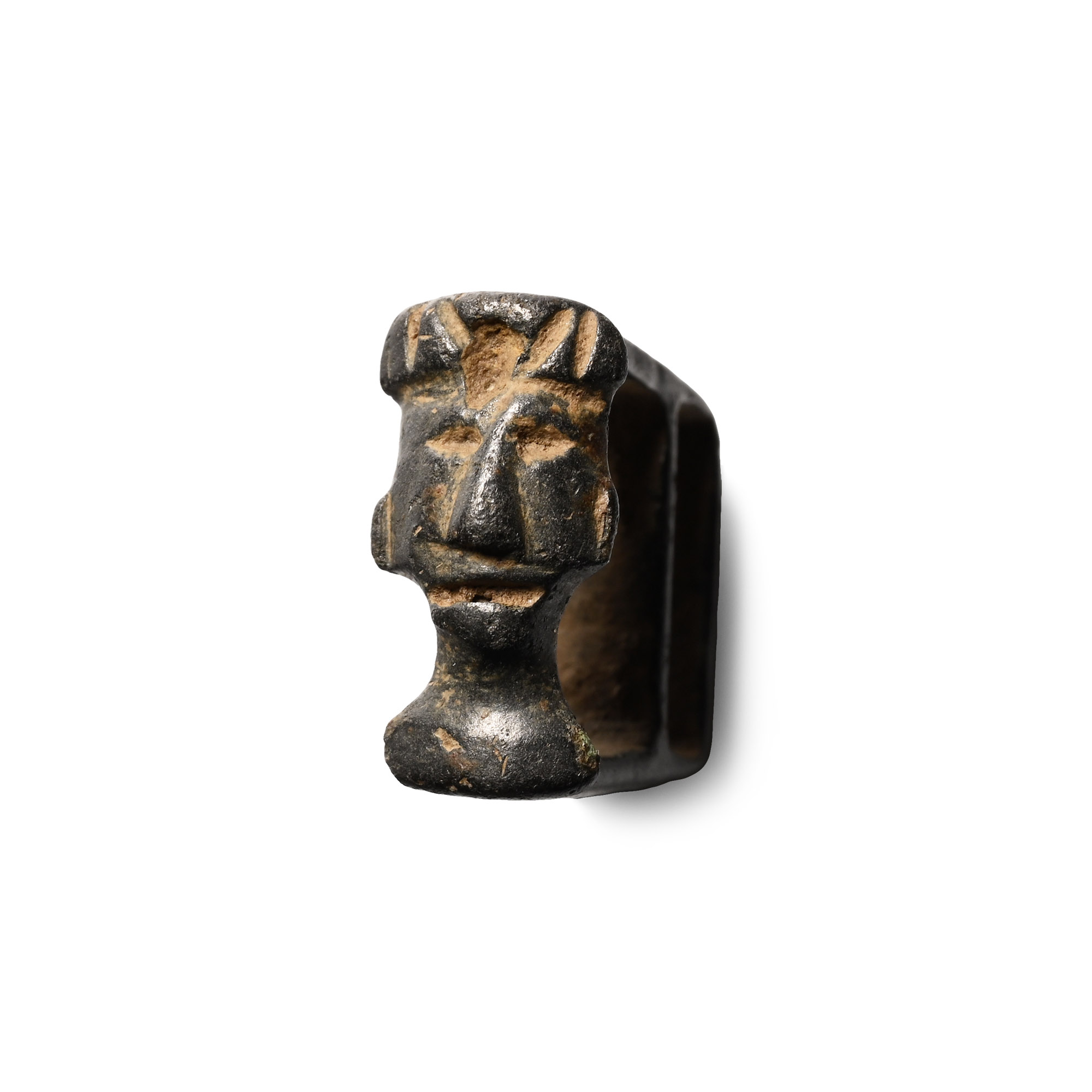 Medieval Bronze Strap Fitting with Bust