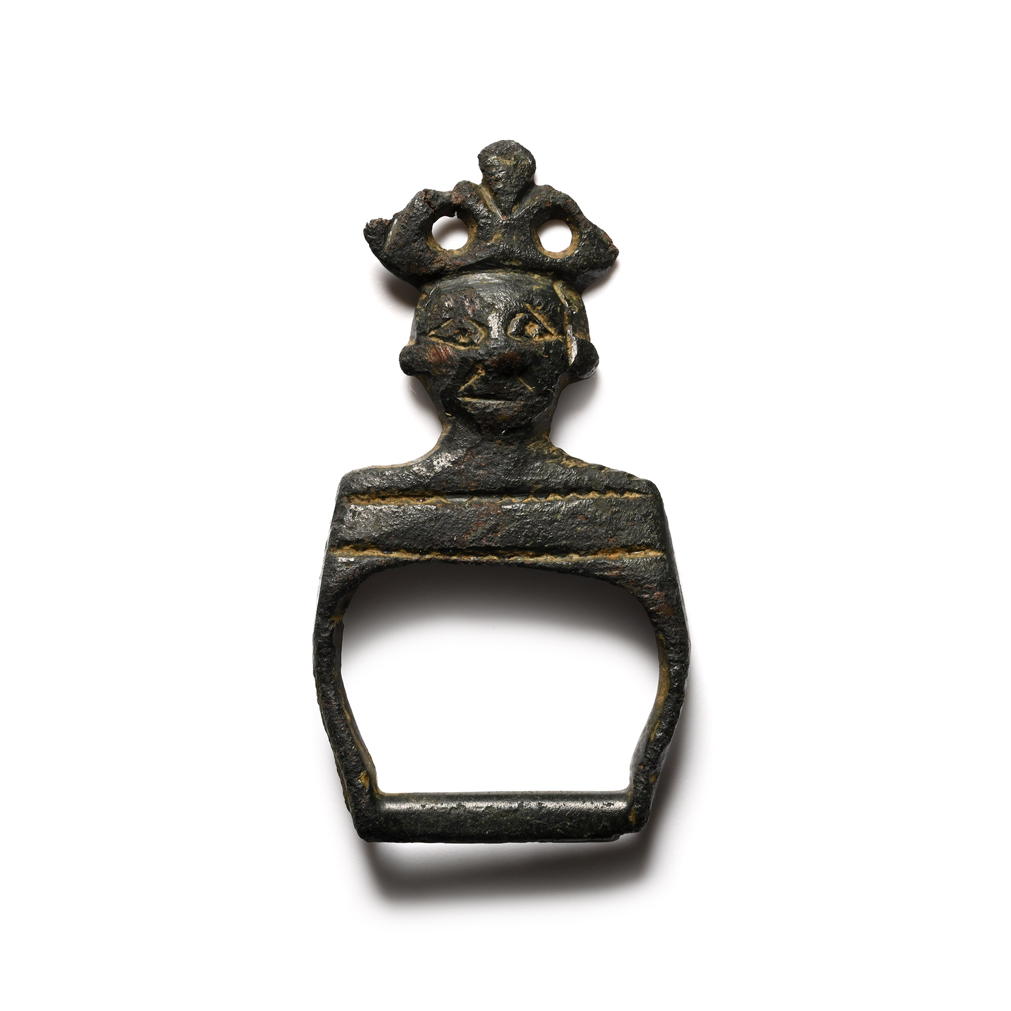 Medieval Bronze Buckle with Crowned Bust