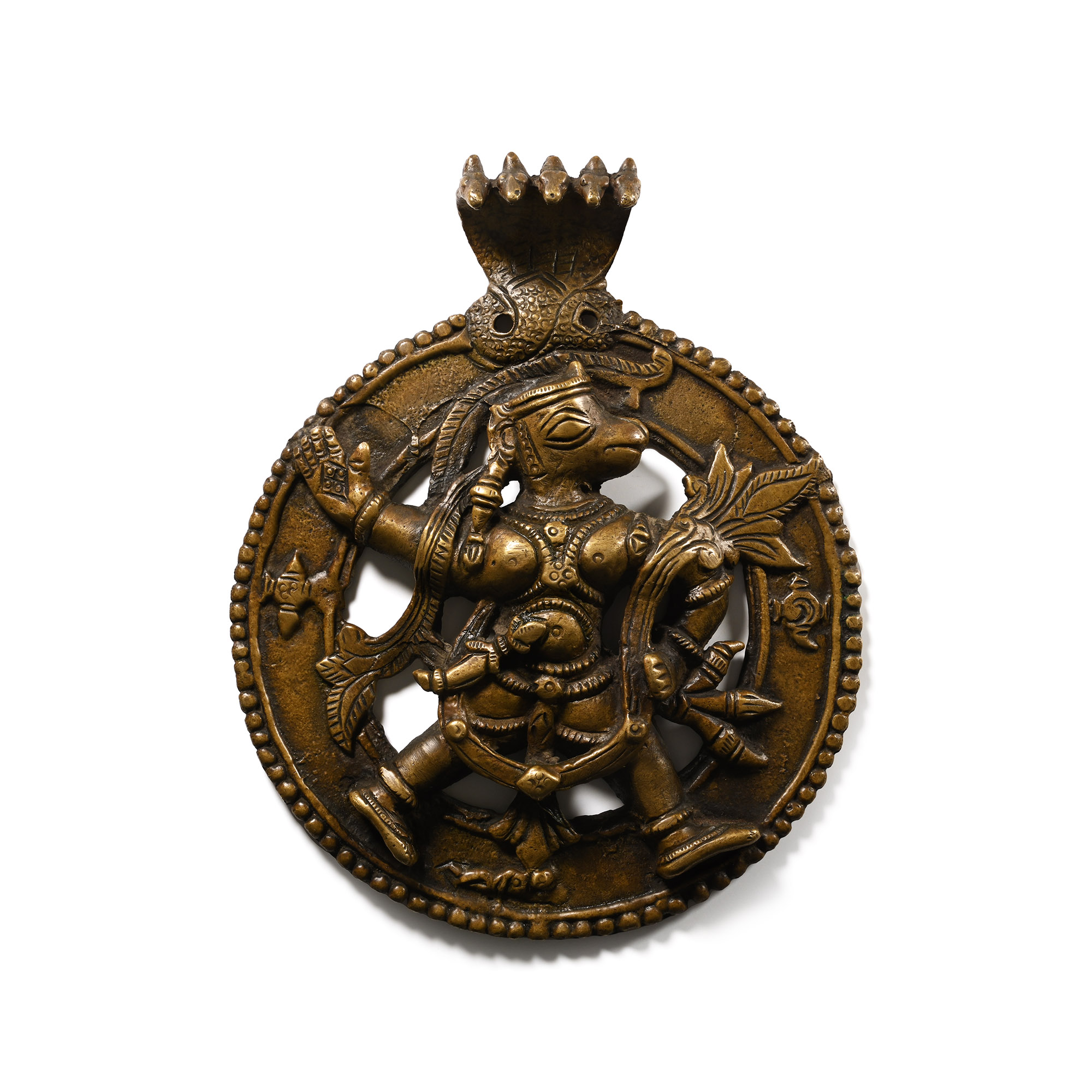 Indian Sacred Copper-alloy Plaque with Hindu God