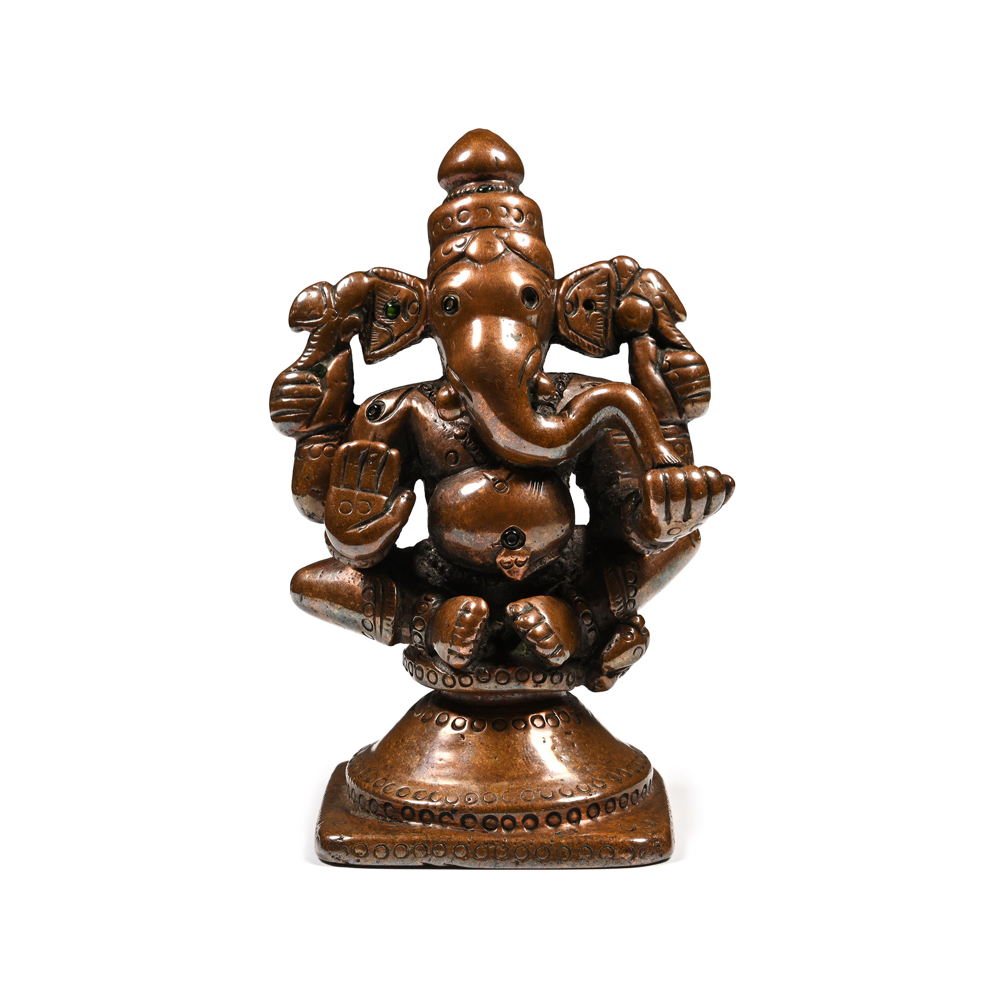 Indian Sacred Copper-Alloy Seated Ganesha Elephant God