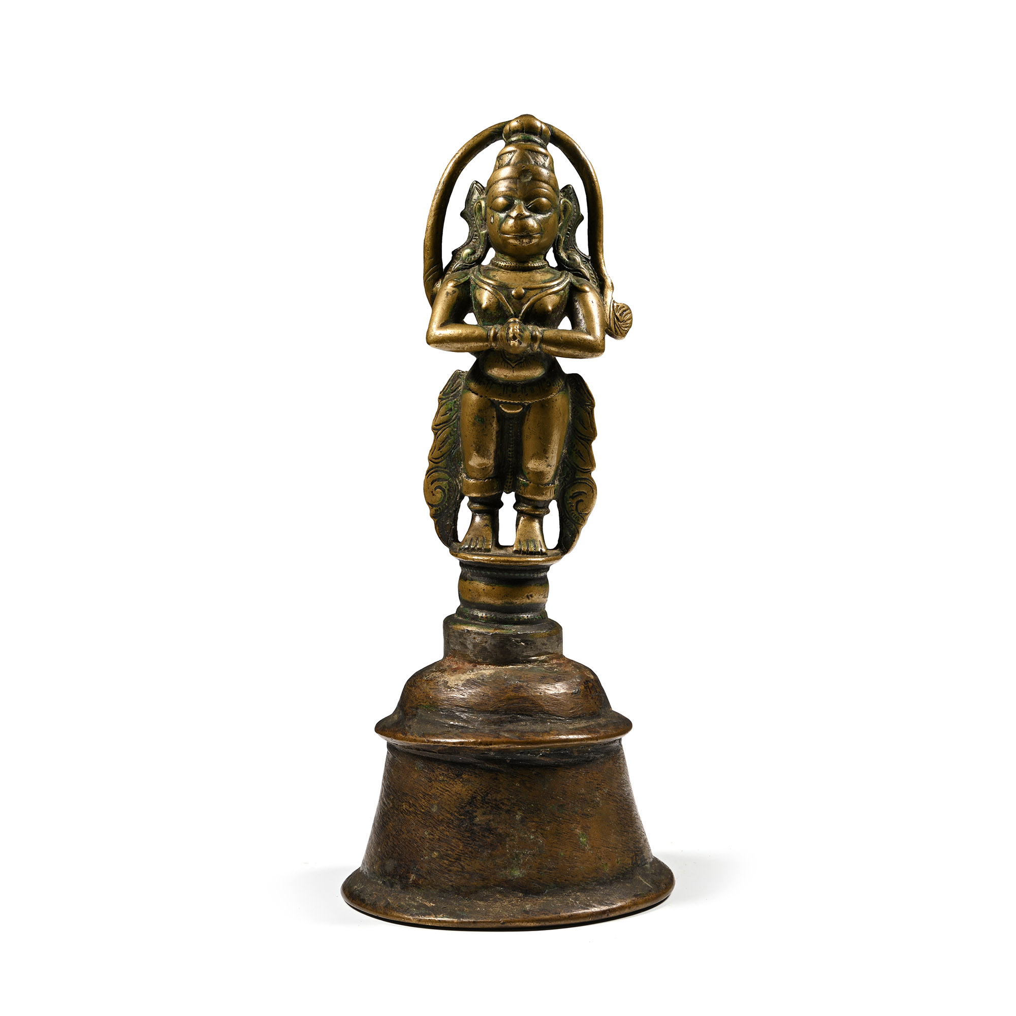 Indian Sacred Copper-Alloy Bell with Hanuman Monkey God Handle