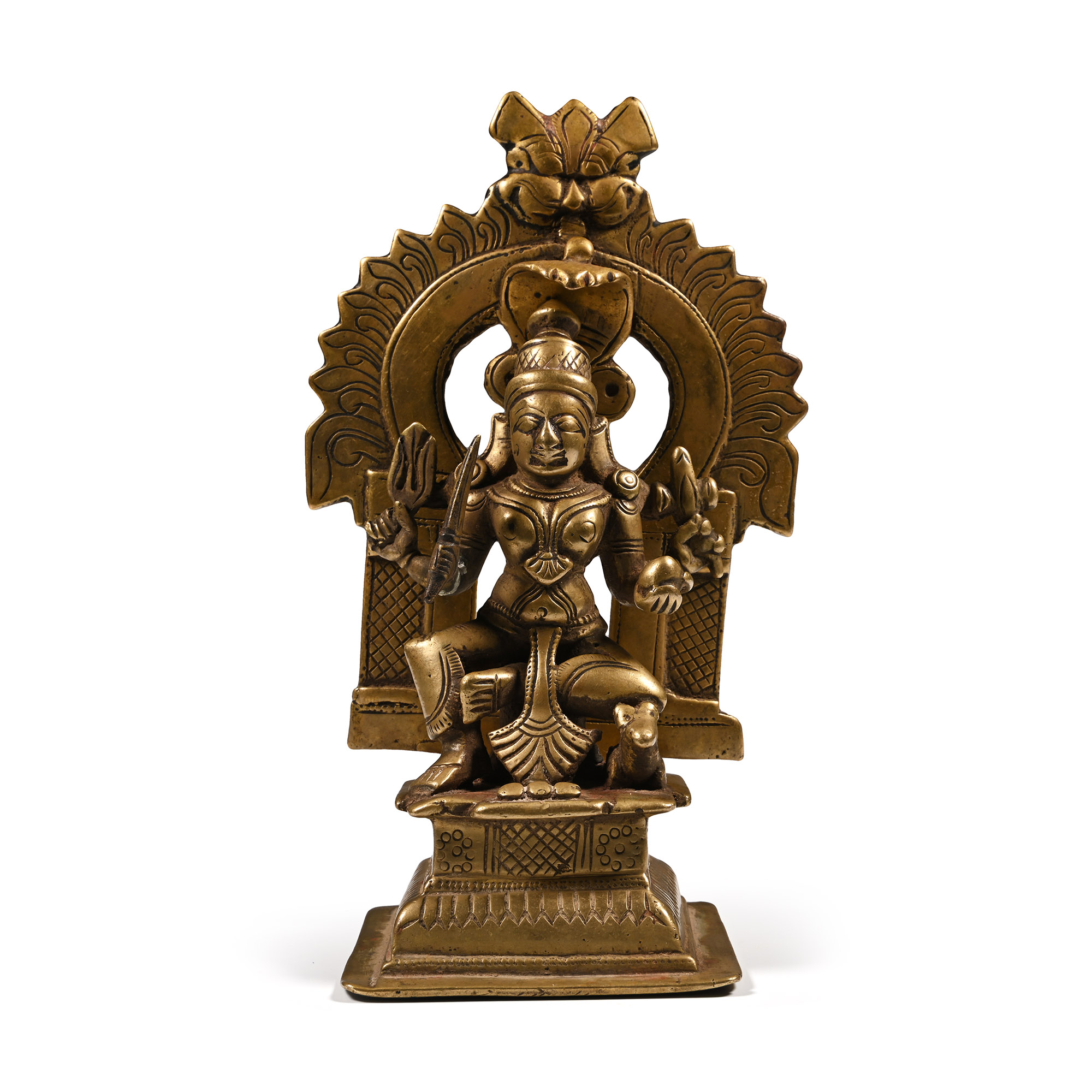 Indian Sacred Copper-alloy Two-Part Seated Hindu God Statuette