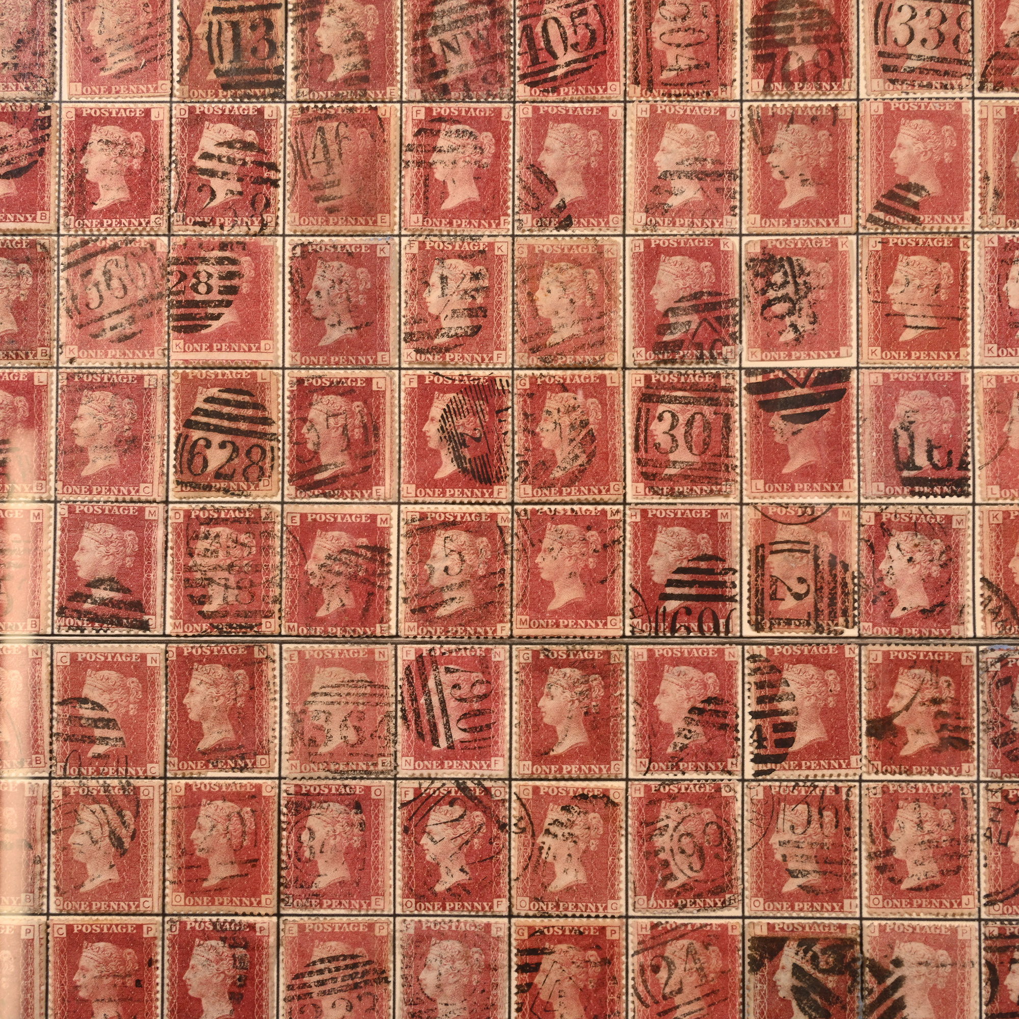 Framed Queen Victoria Penny Red Stamp Reconstructed Sheet AA - TL.