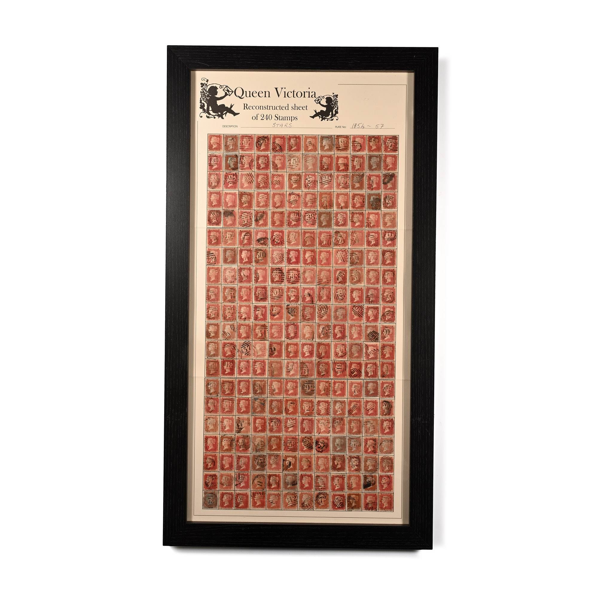 Framed Queen Victoria Penny Red Stamp Reconstructed Sheet.