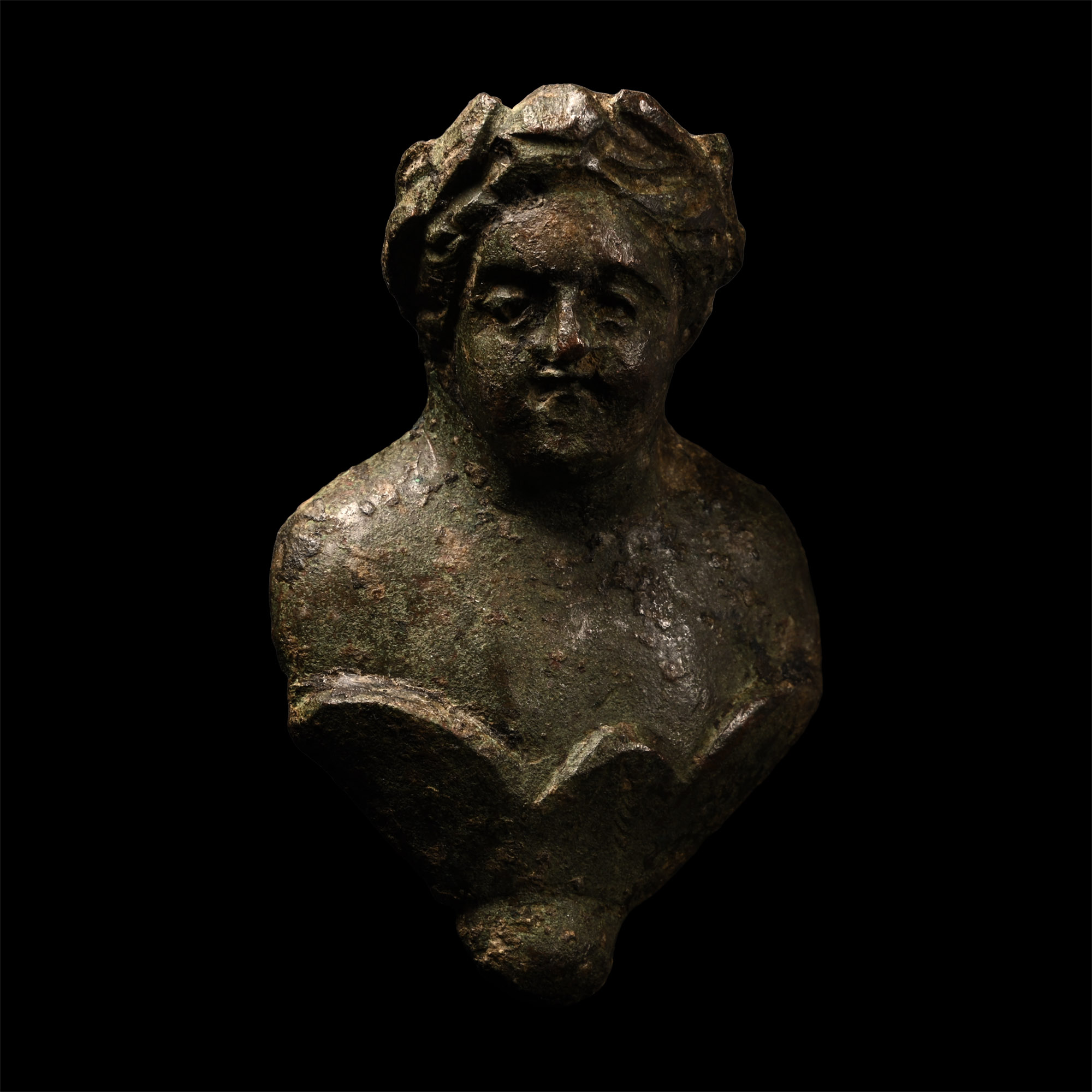 Roman Bronze Laureate Bust of Bacchus