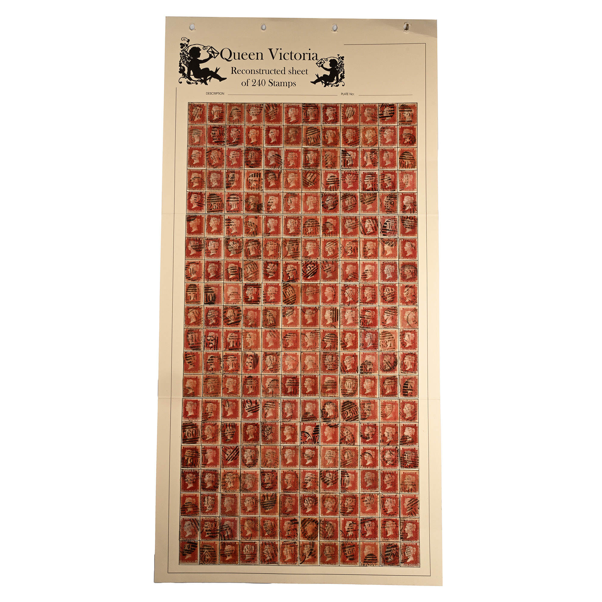 Queen Victoria Perforated Penny Red Stamp Reconstructed Sheet AA - TL.