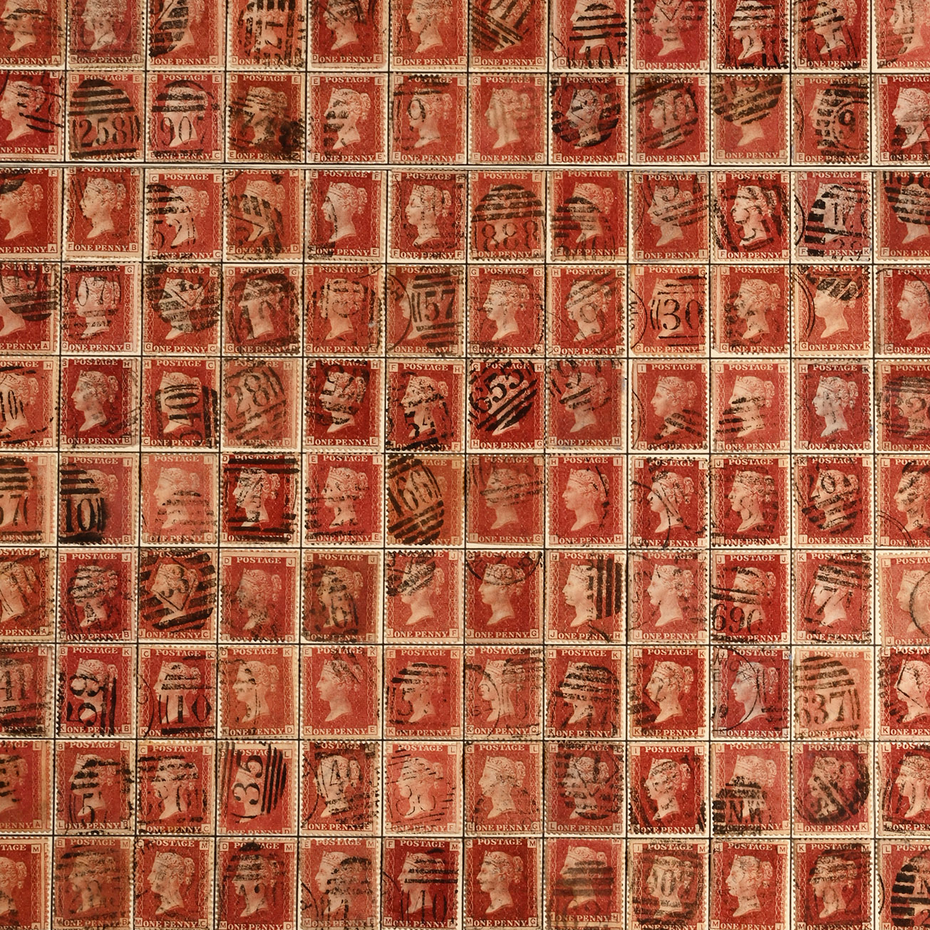 Queen Victoria Perforated Penny Red Stamp Reconstructed Sheet AA - TL.