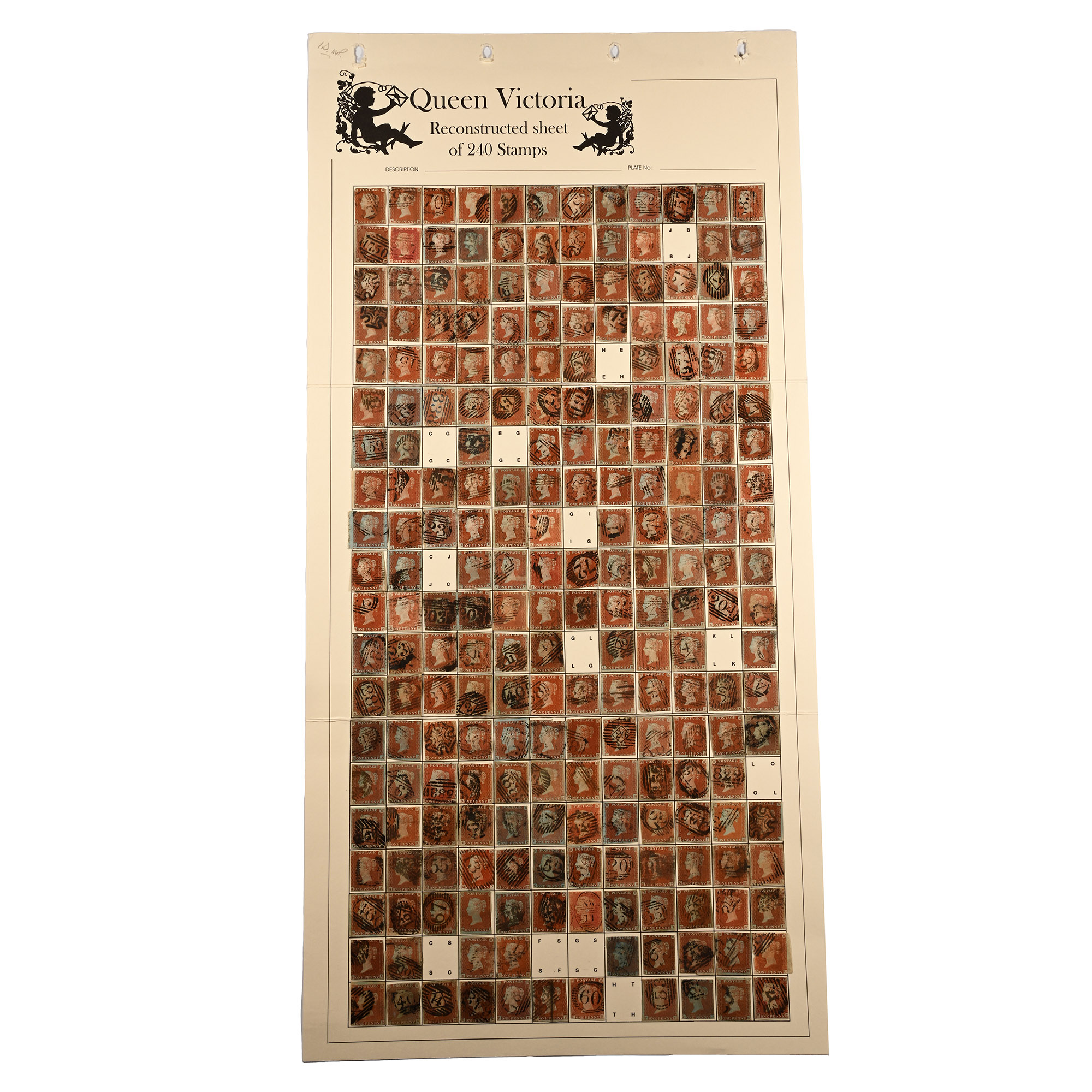 Queen Victoria Imperforated Penny Red Stamp Part Reconstructed Sheet AA - TL.