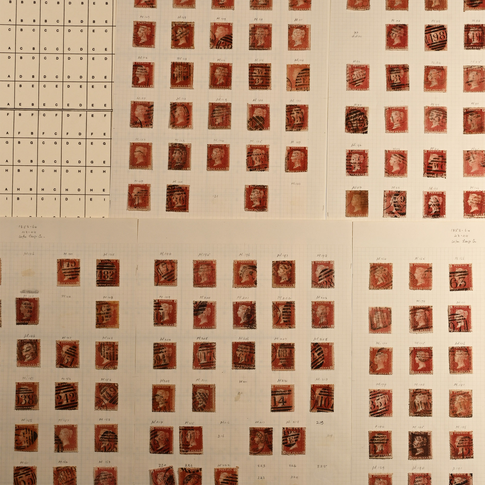 Queen Victoria Perforated Penny Red Stamp Plates Between 71 - 222.