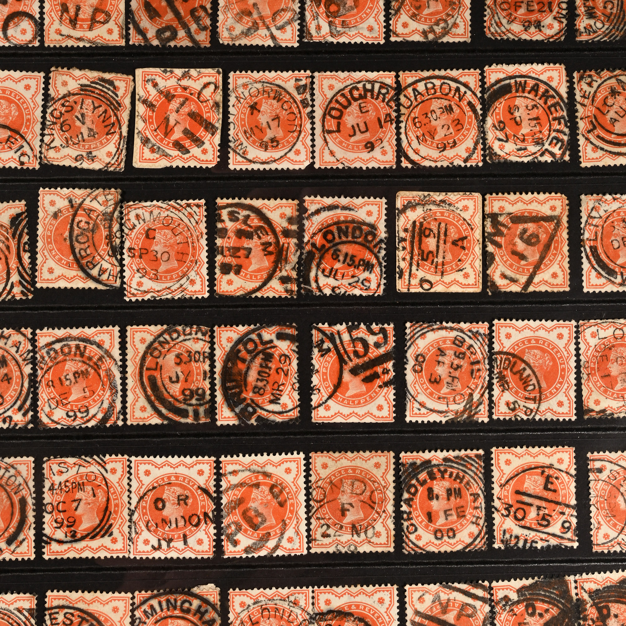 Queen Victoria Half Penny Orange Stamp Group.