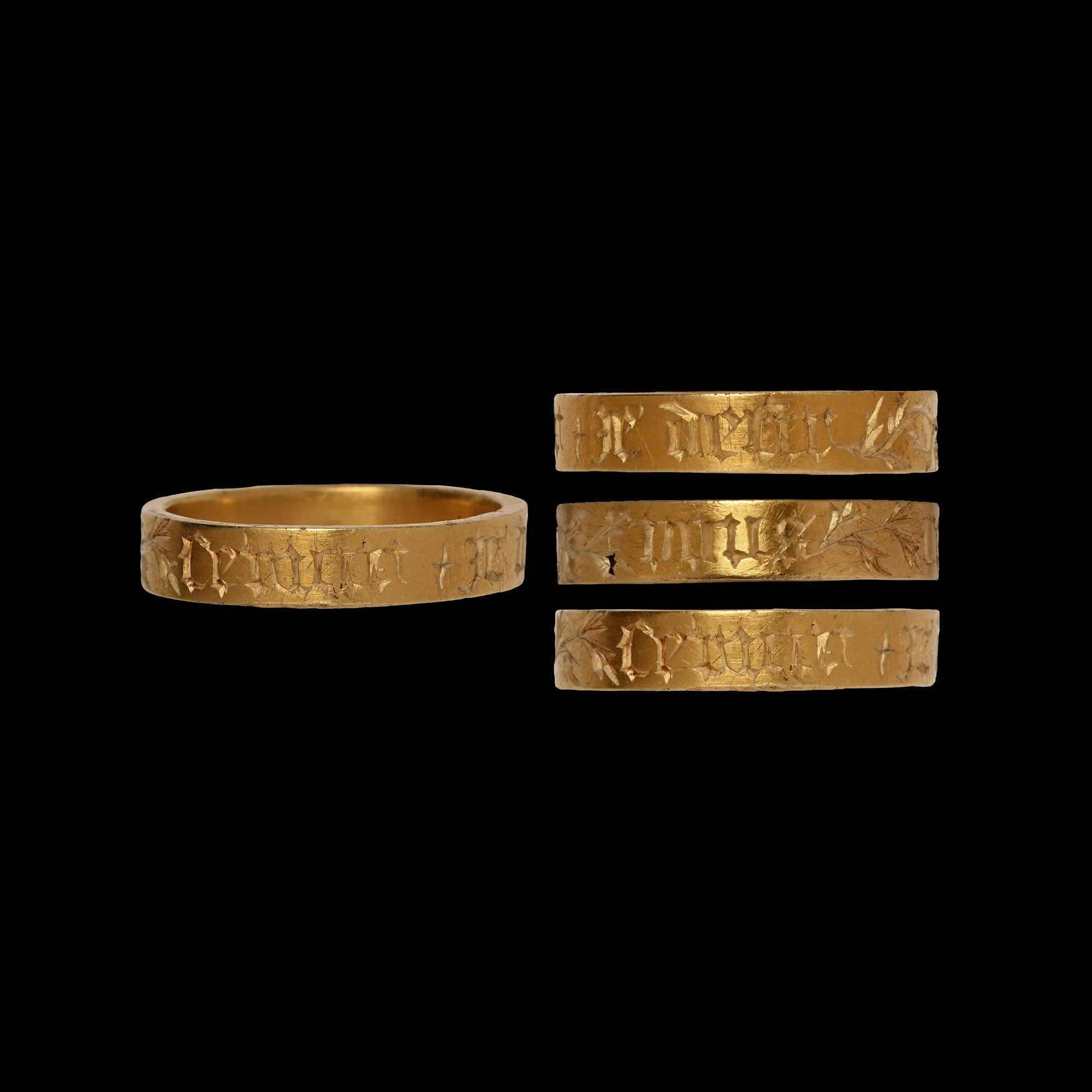 'The Great Holland' Medieval Gold Black Letter 'I Desire to Serve You' Posy Ring