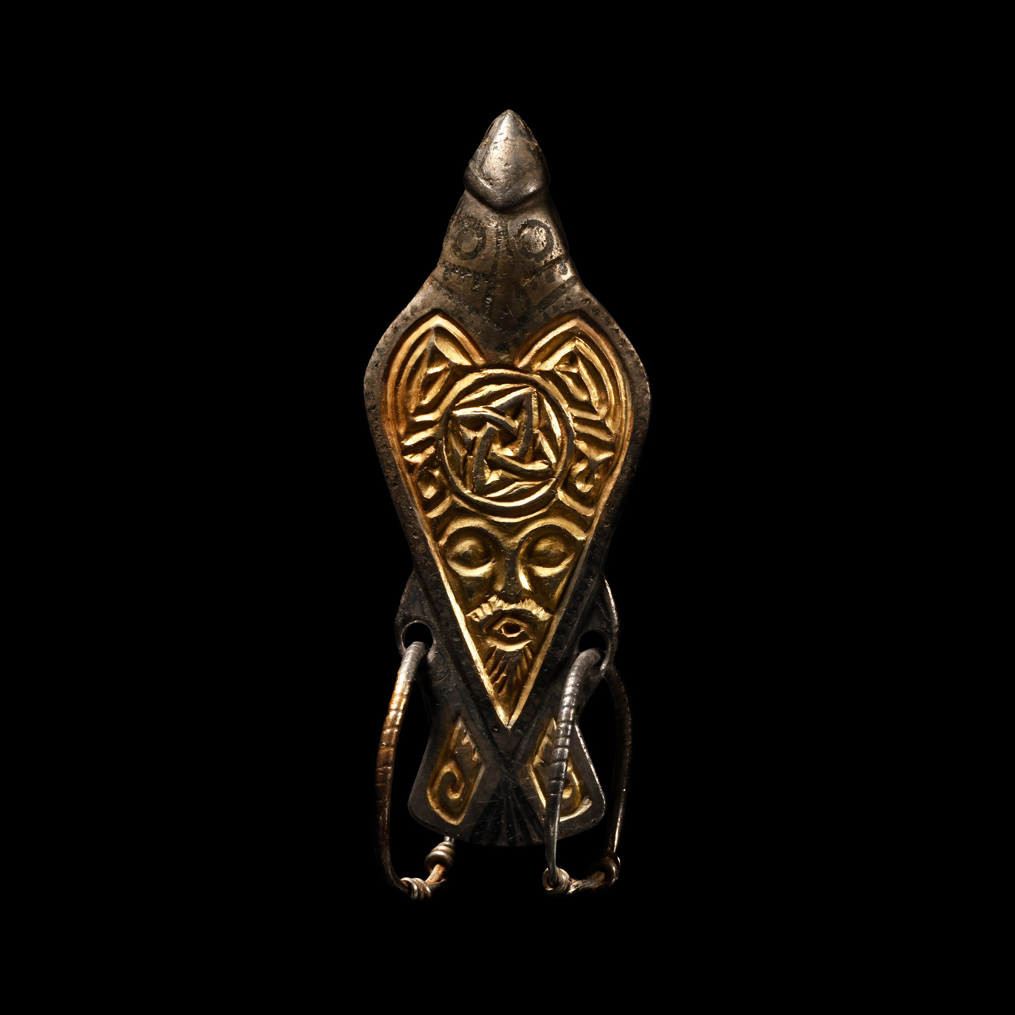 Viking Silver-Gilt Bird Pendant with Bearded Mask