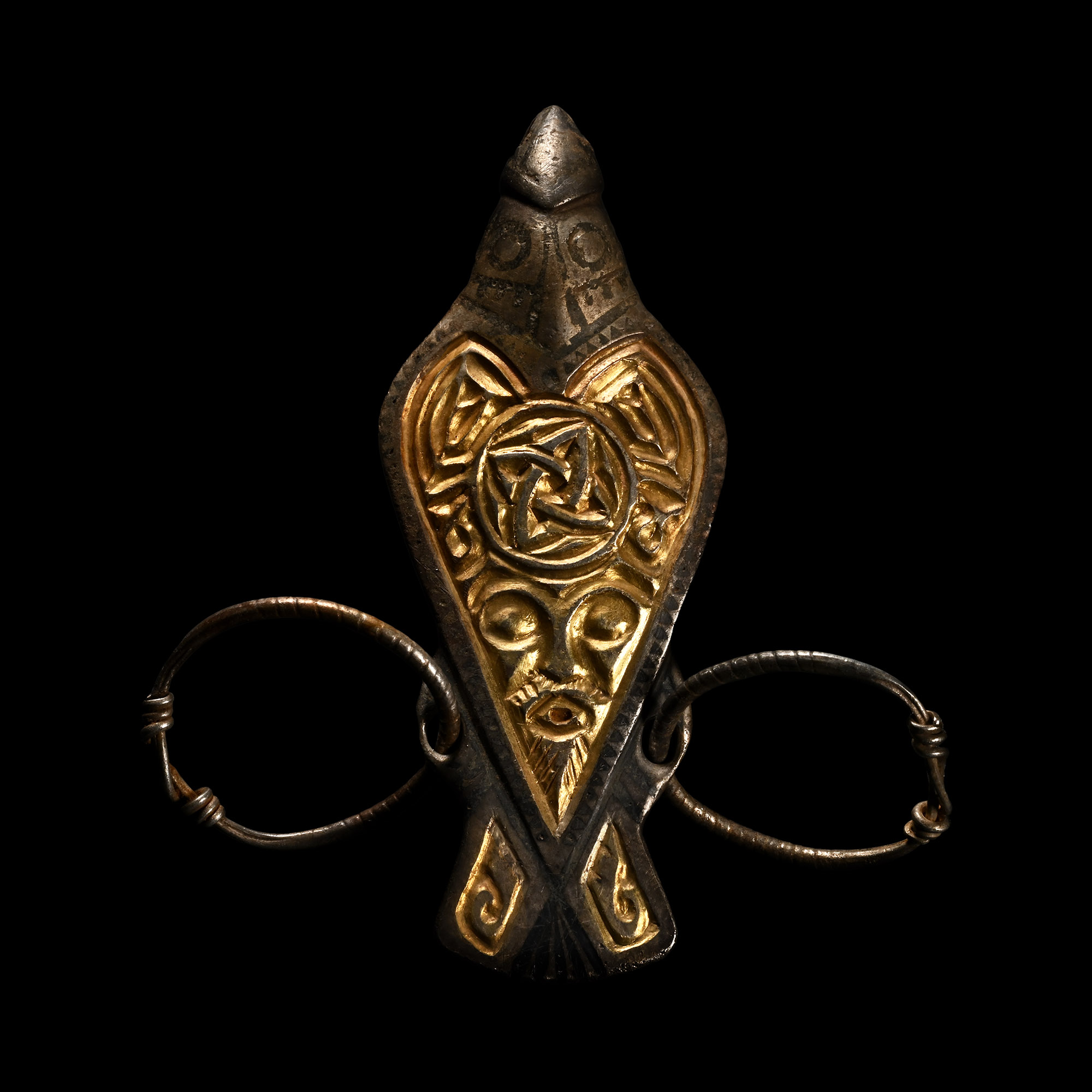 Viking Silver-Gilt Bird Pendant with Bearded Mask