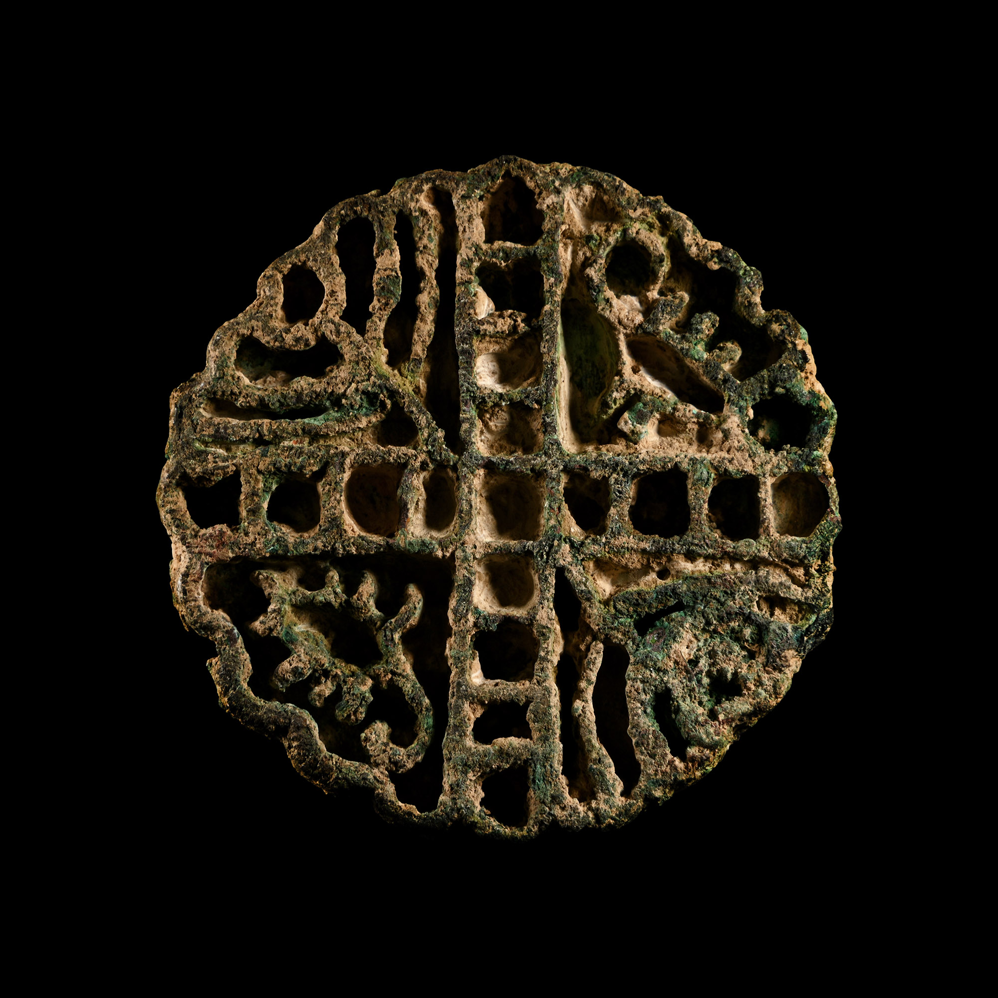 Large Western Asiatic Bronze Stamp Seal Matrix with Cross