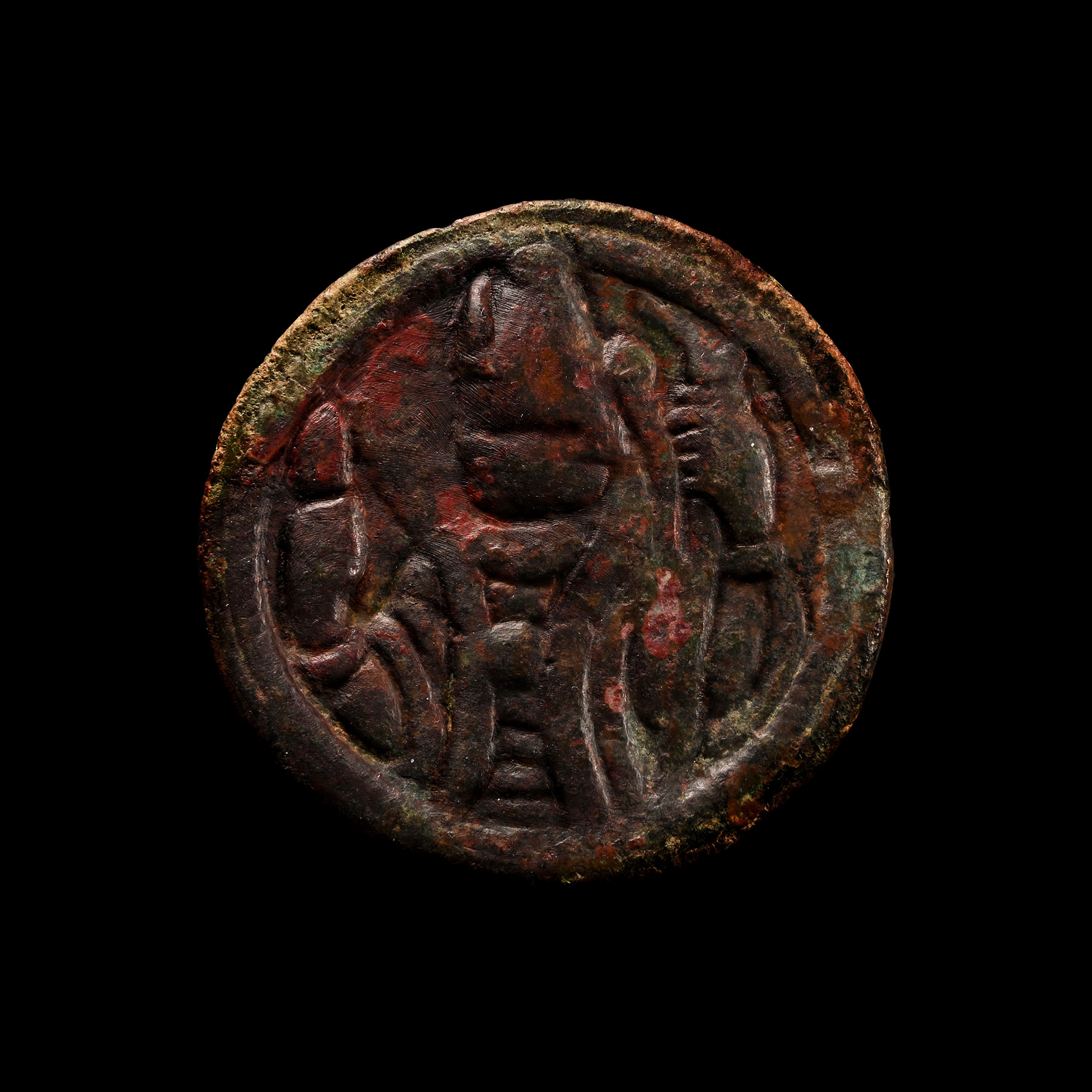 West Central Asian Bronze Stamp Seal Matrix with Warrior