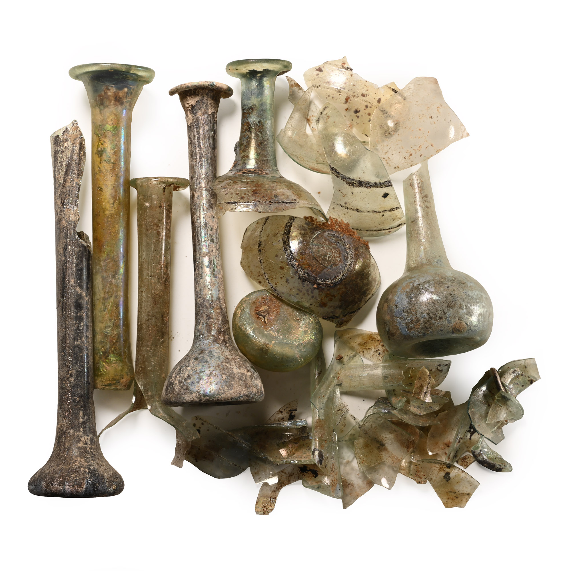 Fragmentary Roman Glass Bottle Group