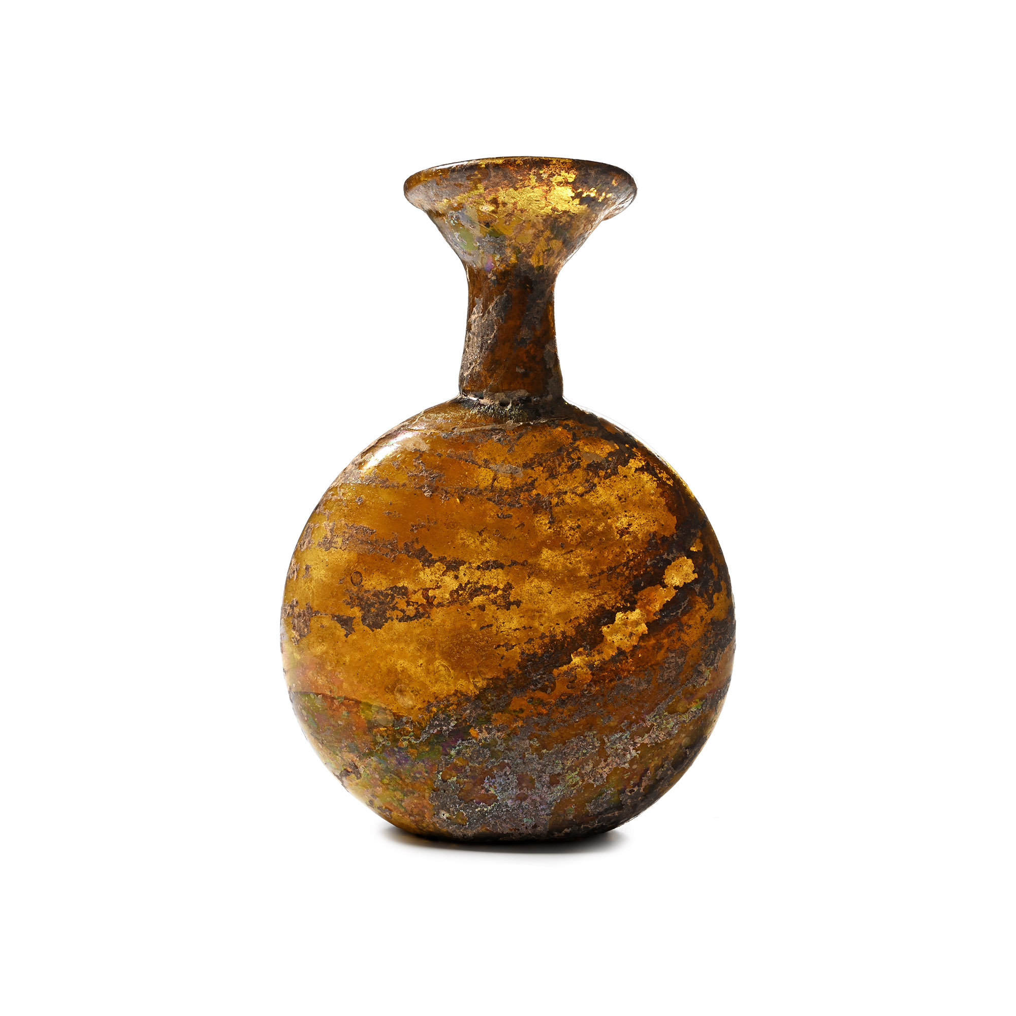 Large Roman Amber Glass Pilgrim's Flask
