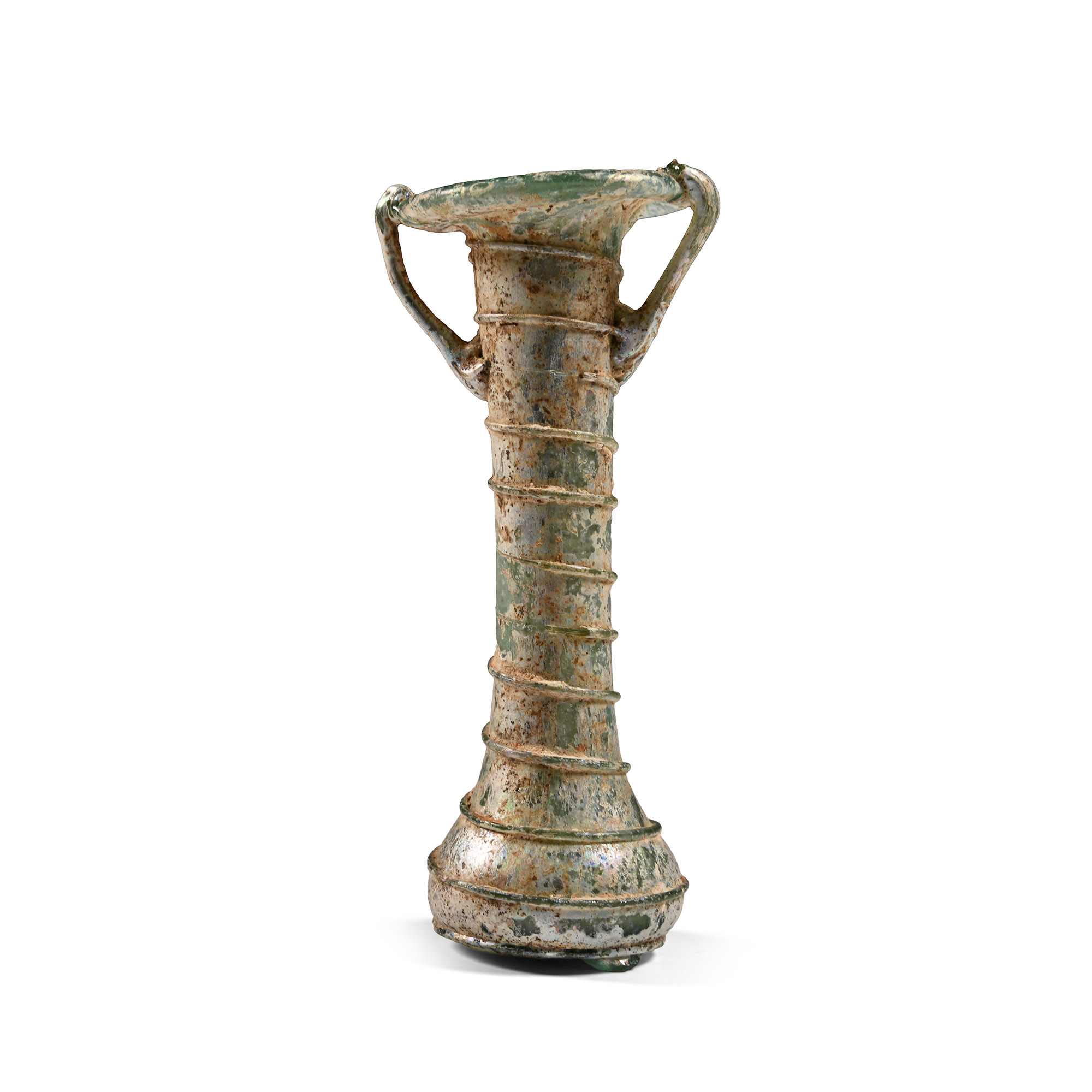 Roman Iridescent Glass Cosmetic Flask with Spiral Trail