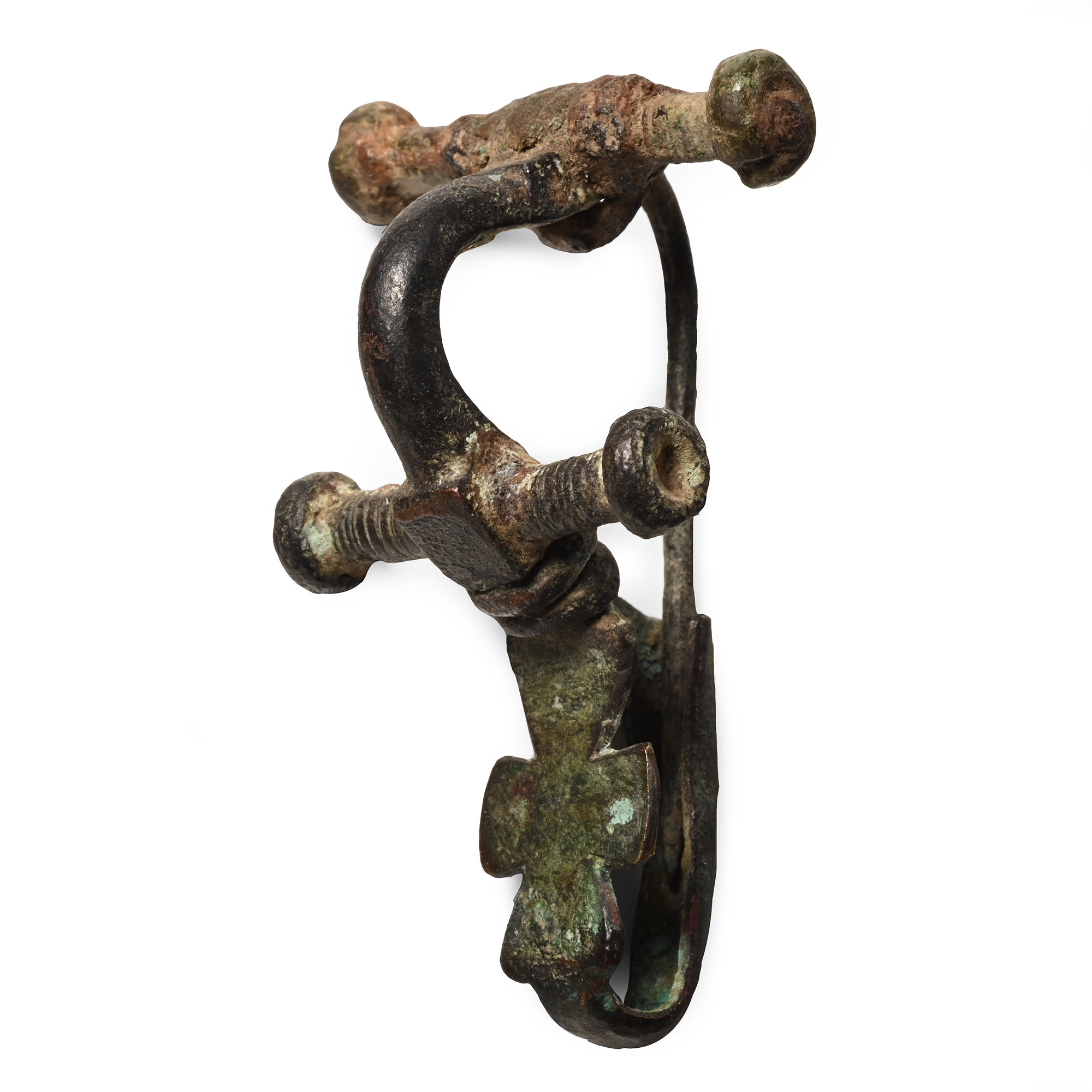 Byzantine Bronze Bow Brooch with Cross