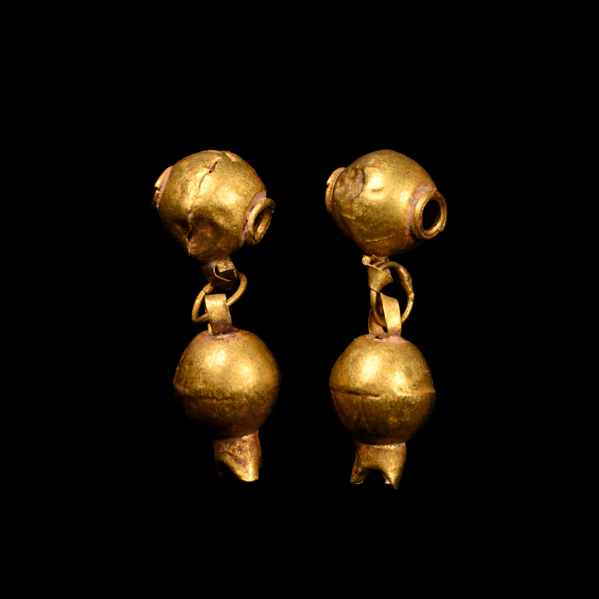 Cypriot Type Gold Pomegranate Bead Pair