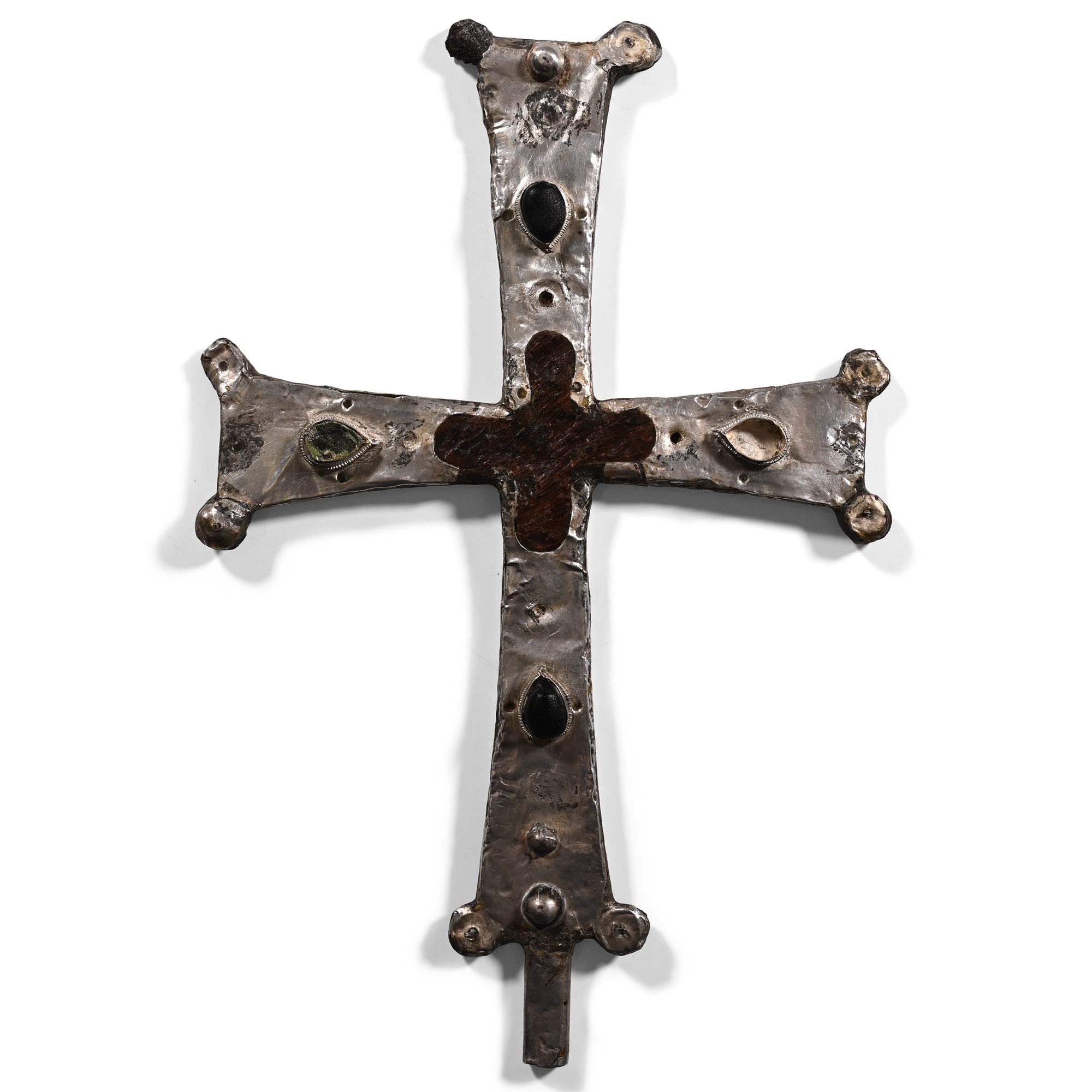 Byzantine Silver Processional Cross with Cabochons