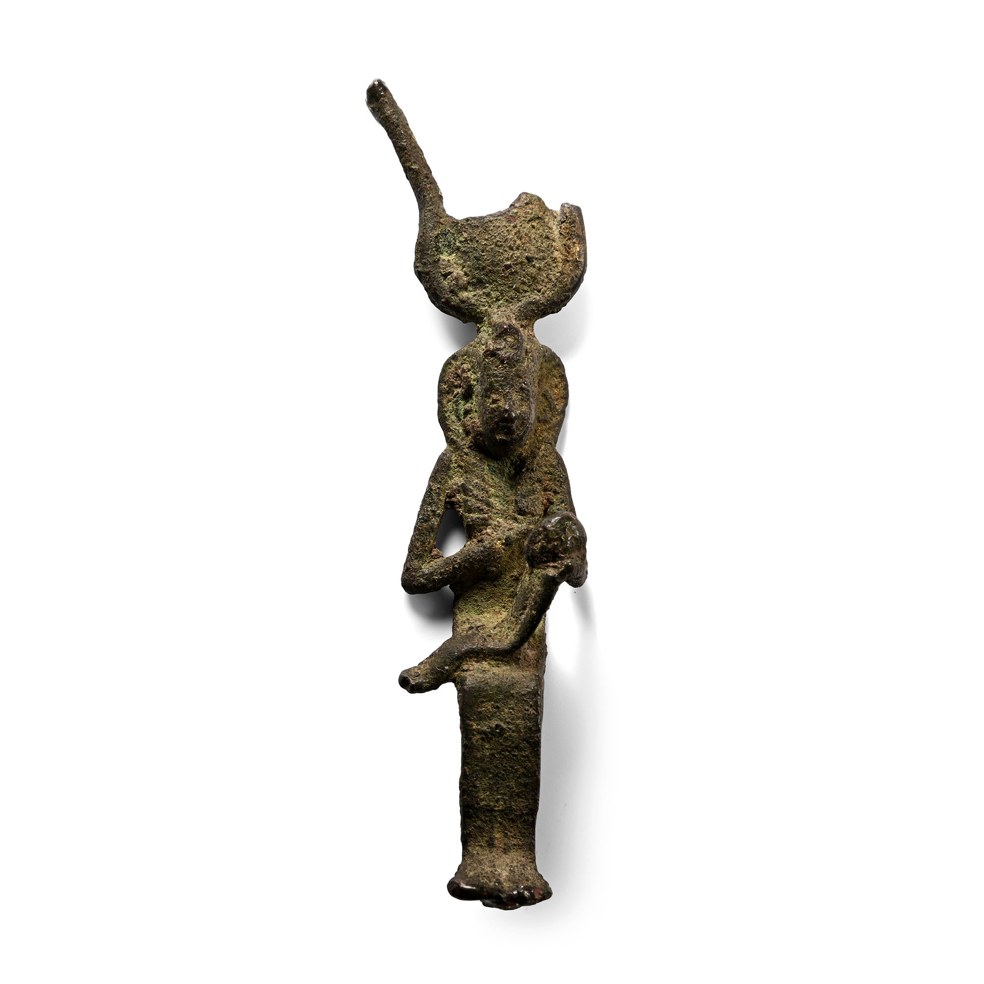 Egyptian Bronze Statuette of Isis Seated with Young Horus