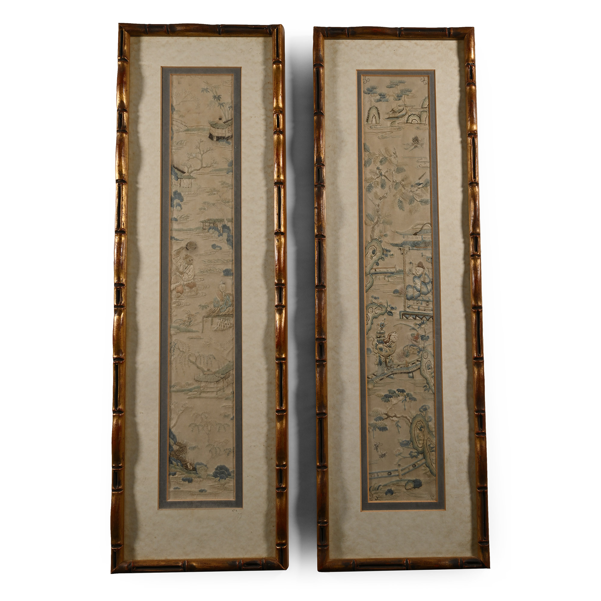 Framed Chinese Silk Picture Pair