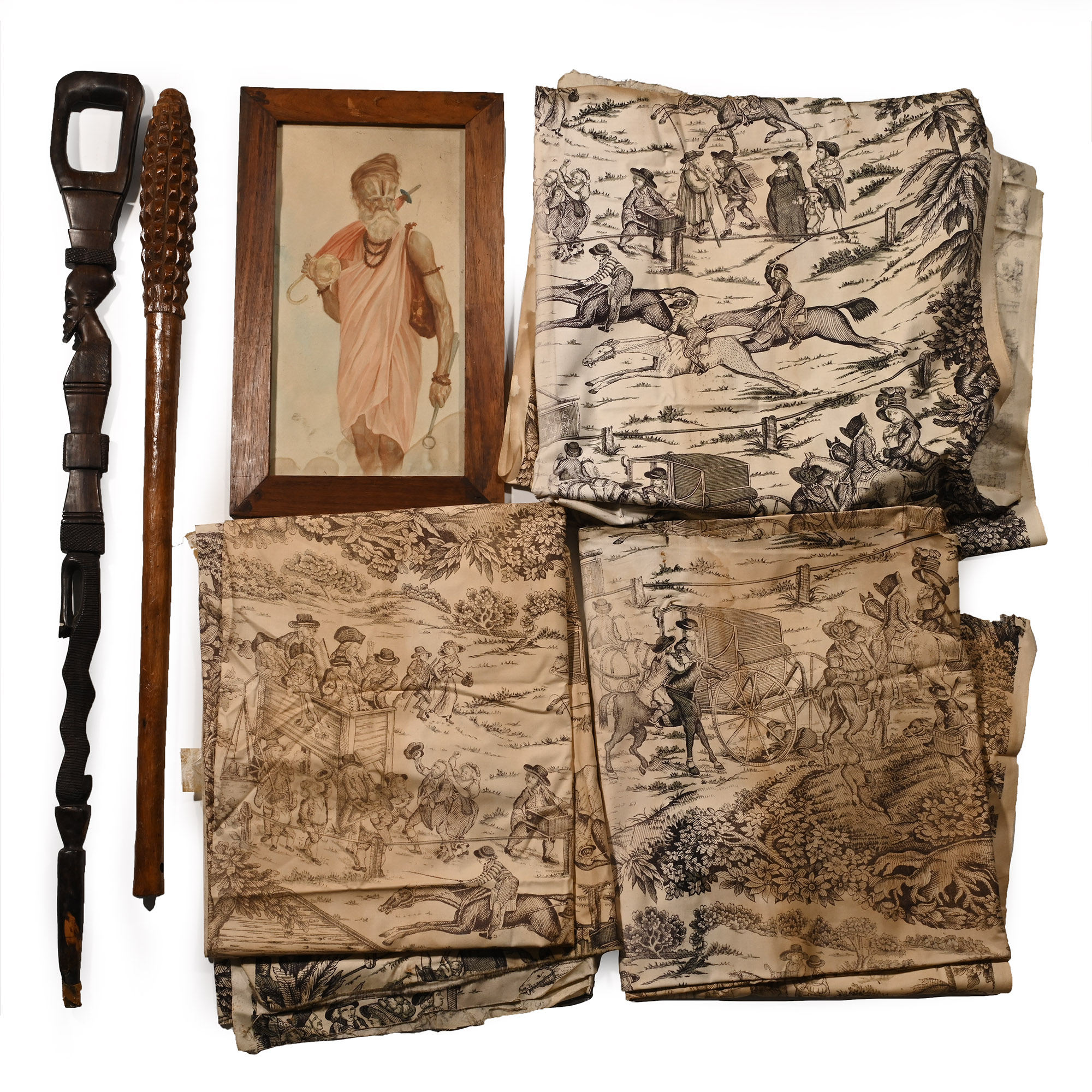 Ethnographic Wooden Walking Stick, Club and Other Items