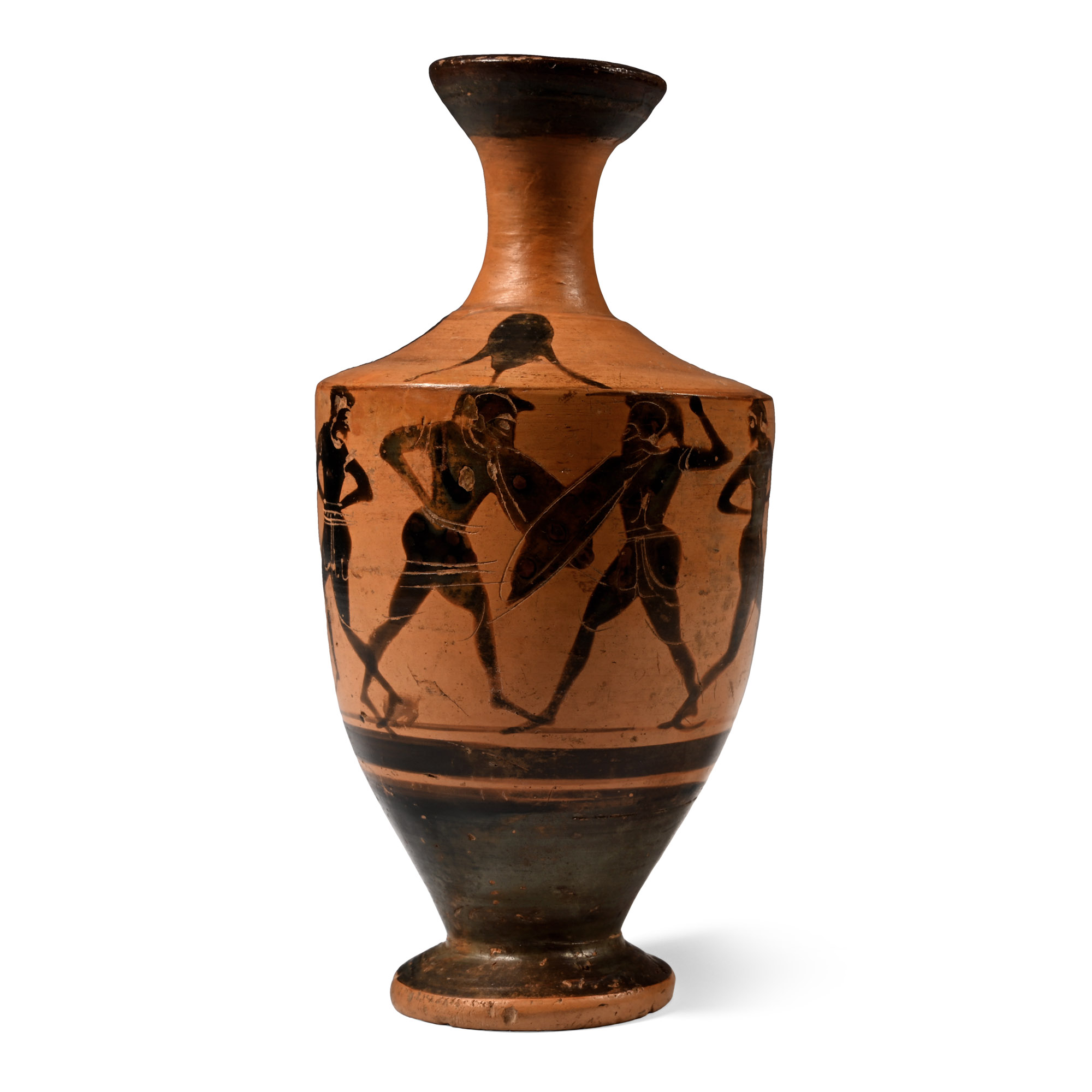 Greek Attic Black-Figure Lekythos with Fighting Warriors