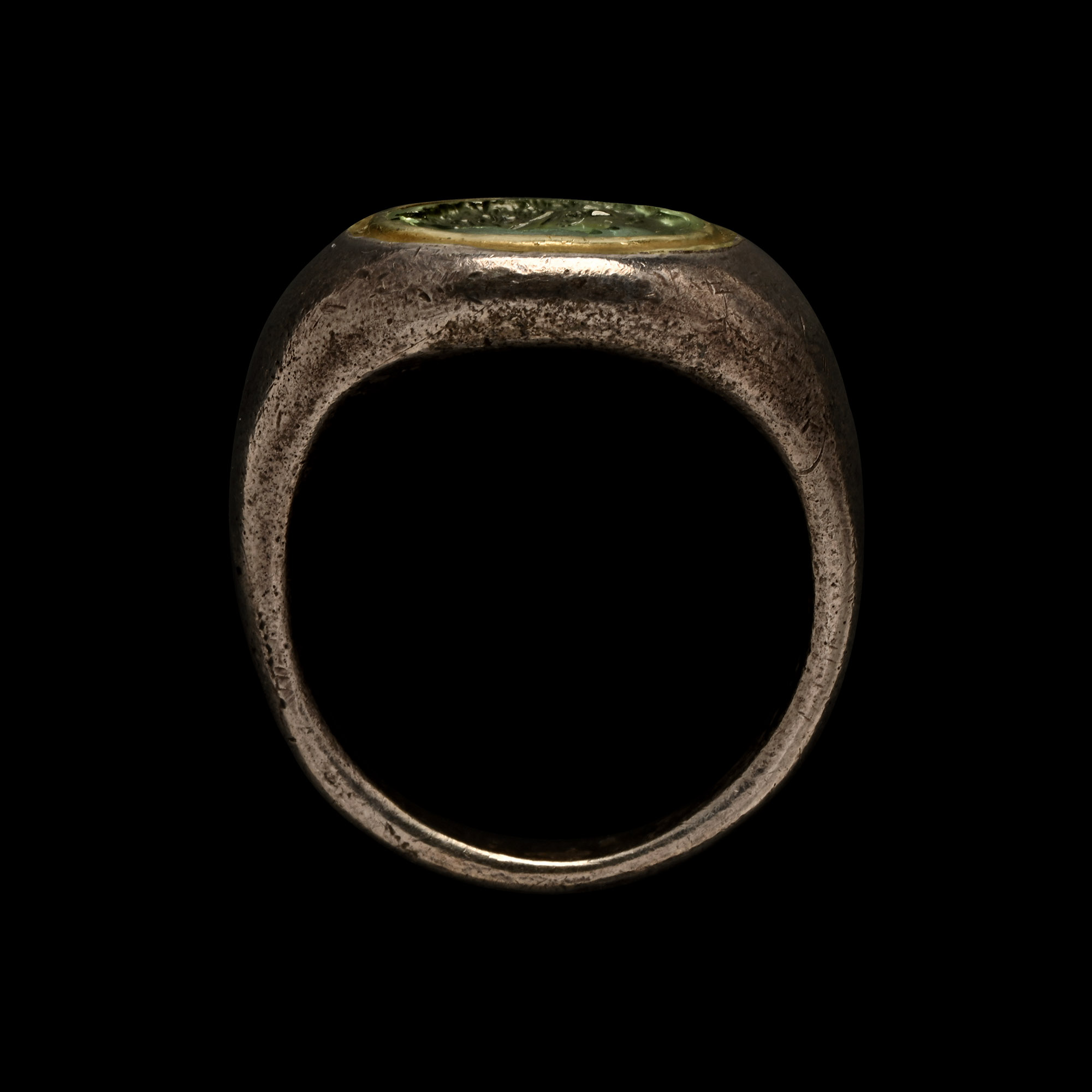 Roman Aquamarine Gemstone with Portrait of Emperor Septimius Severus in Silver and Gold Ring