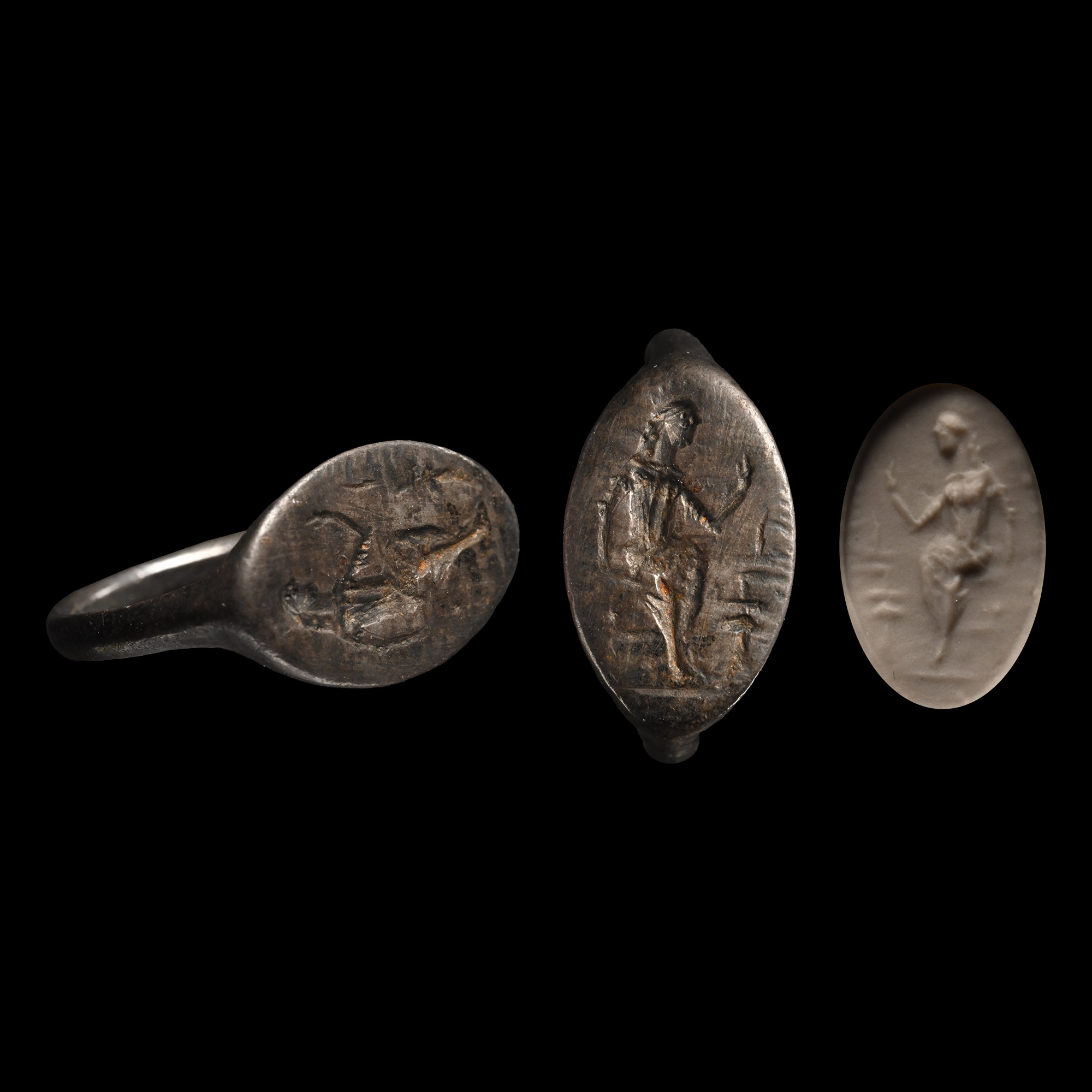 Greek Silver Ring with Seated Man
