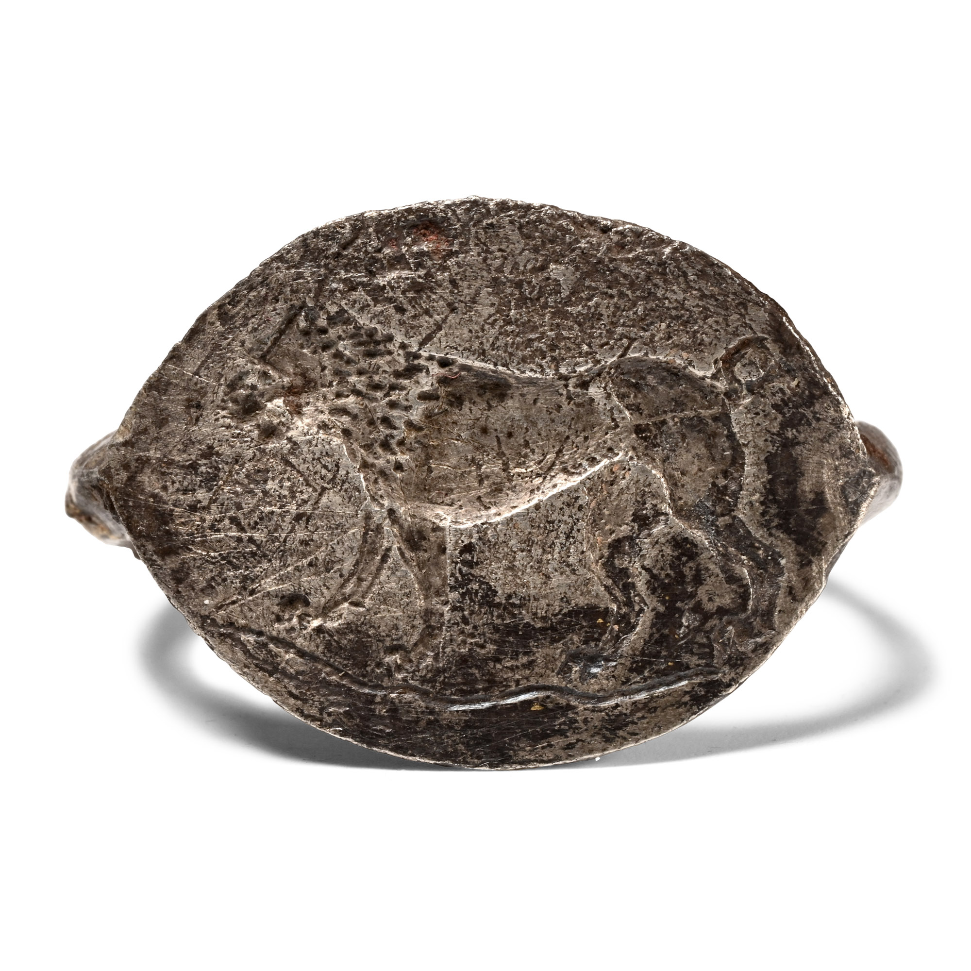 Large Greek Silver Ring with Advancing Lion