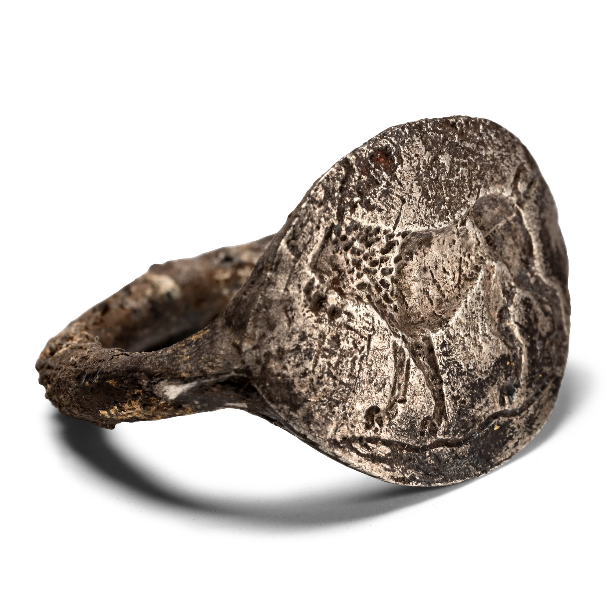Large Greek Silver Ring with Advancing Lion