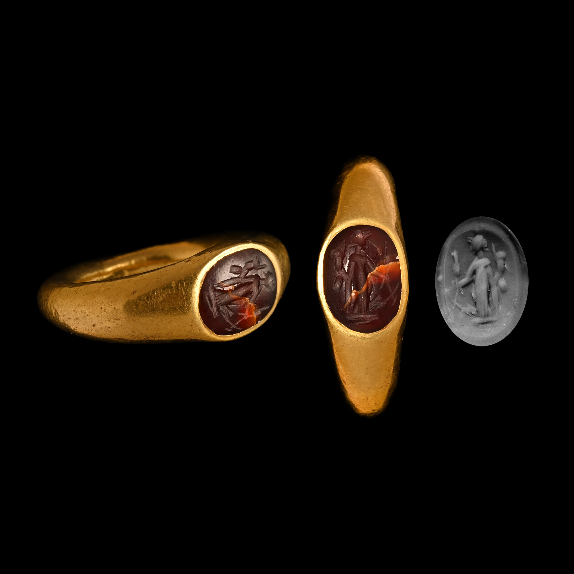 Roman Gold Ring with Garnet Intaglio