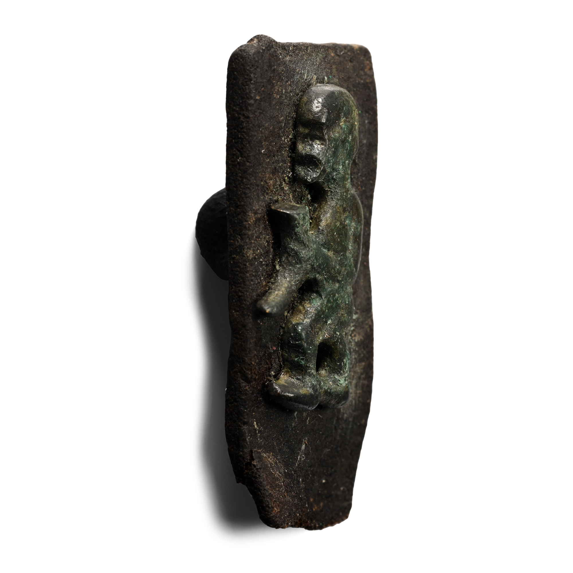 Scandinavian Pre-Viking Bronze Mount on Original Leather Strap Section