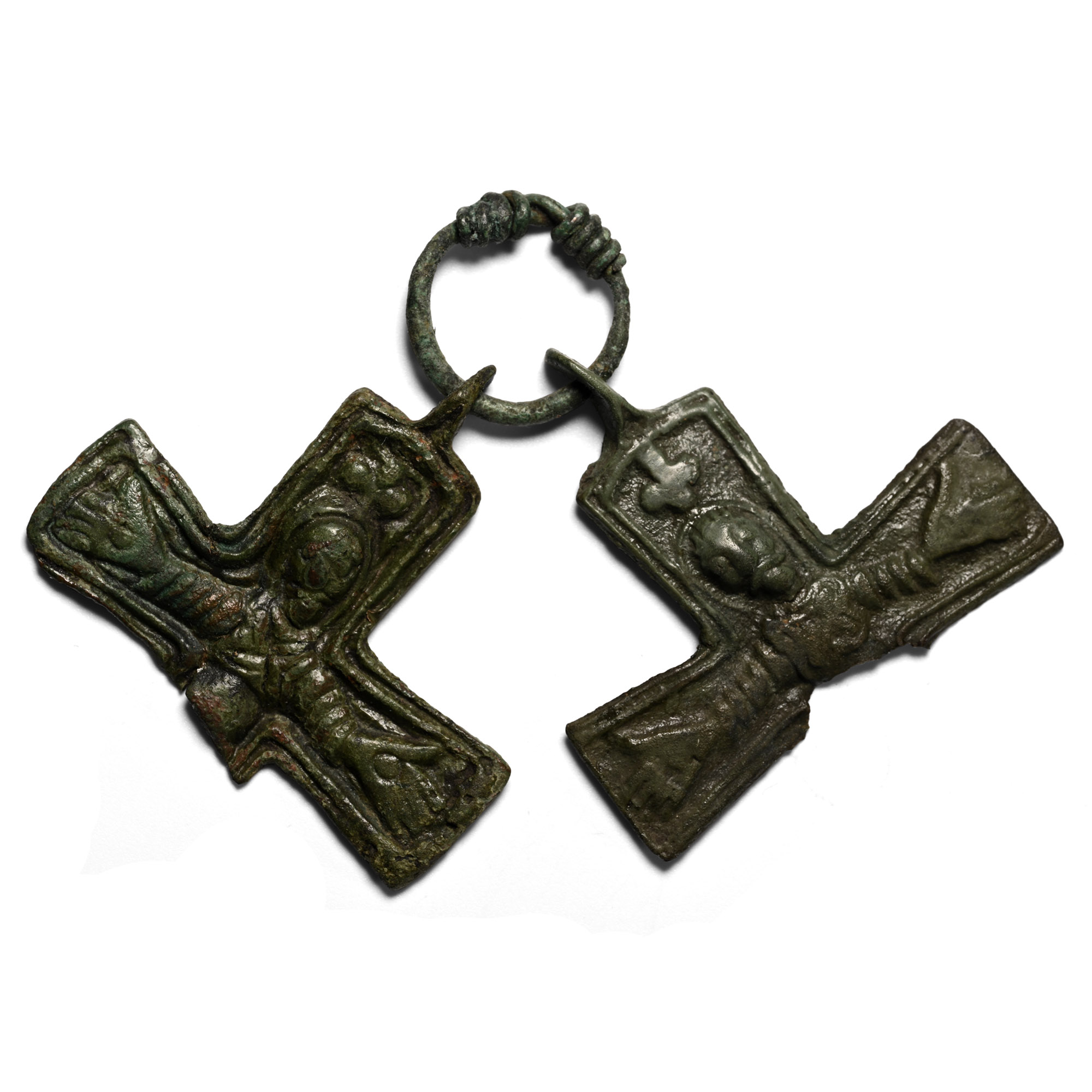Scandinavian Viking Sacrificed Bronze Pendant Crosses on Loop