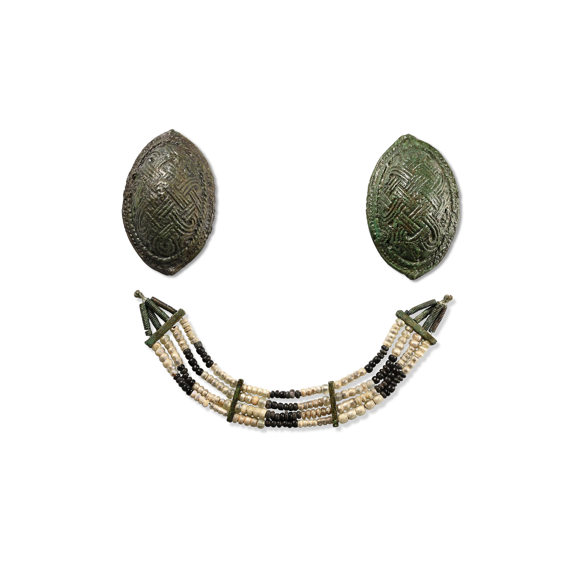 Scandinavian Viking Jellinge Style Bronze Oval Brooch Set