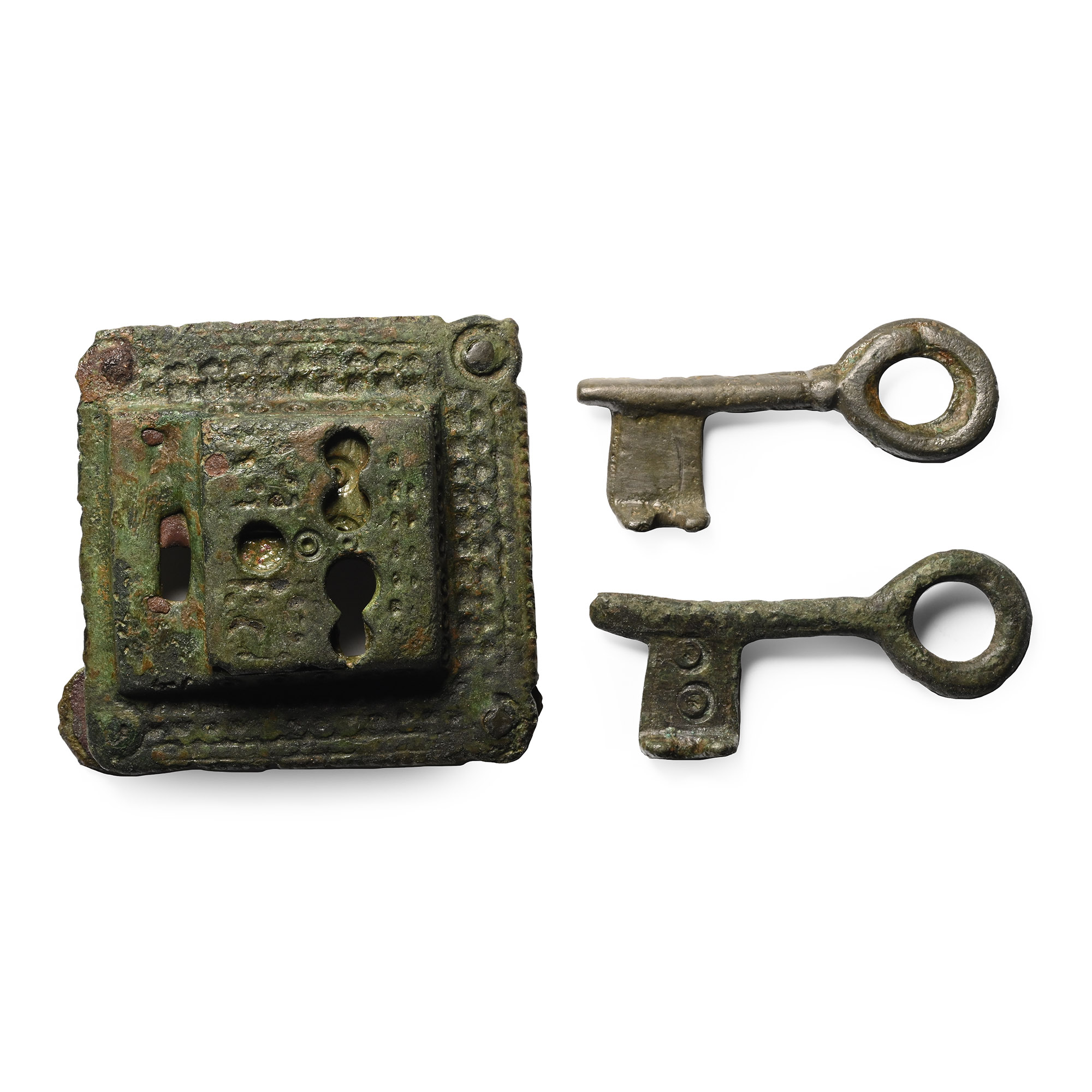 Viking Age Decorated Bronze Chest Lock and Keys