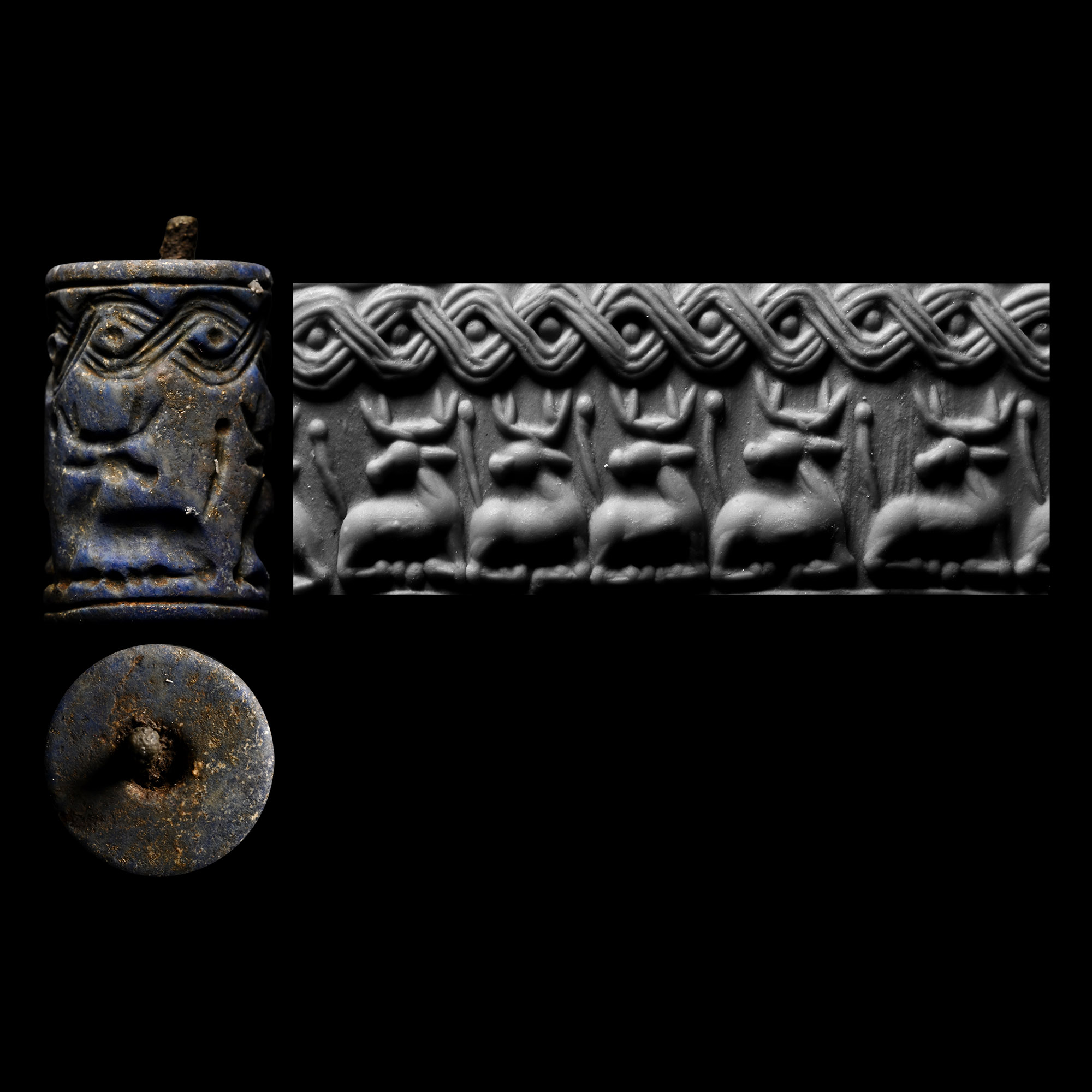 Mesopotamian Lapis Lazuli Cylinder Seal with Animal Frieze