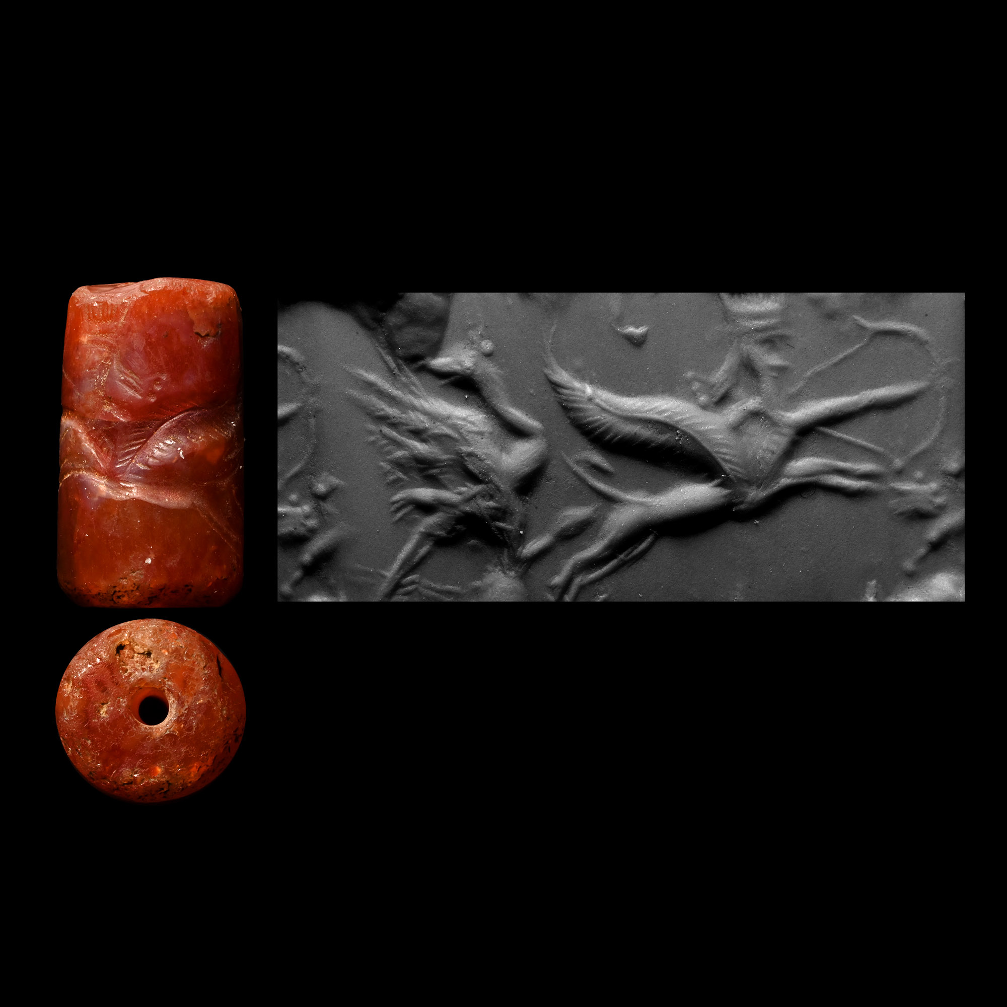 Early Achaemenid Carnelian Cylinder Seal with Hunting Scene