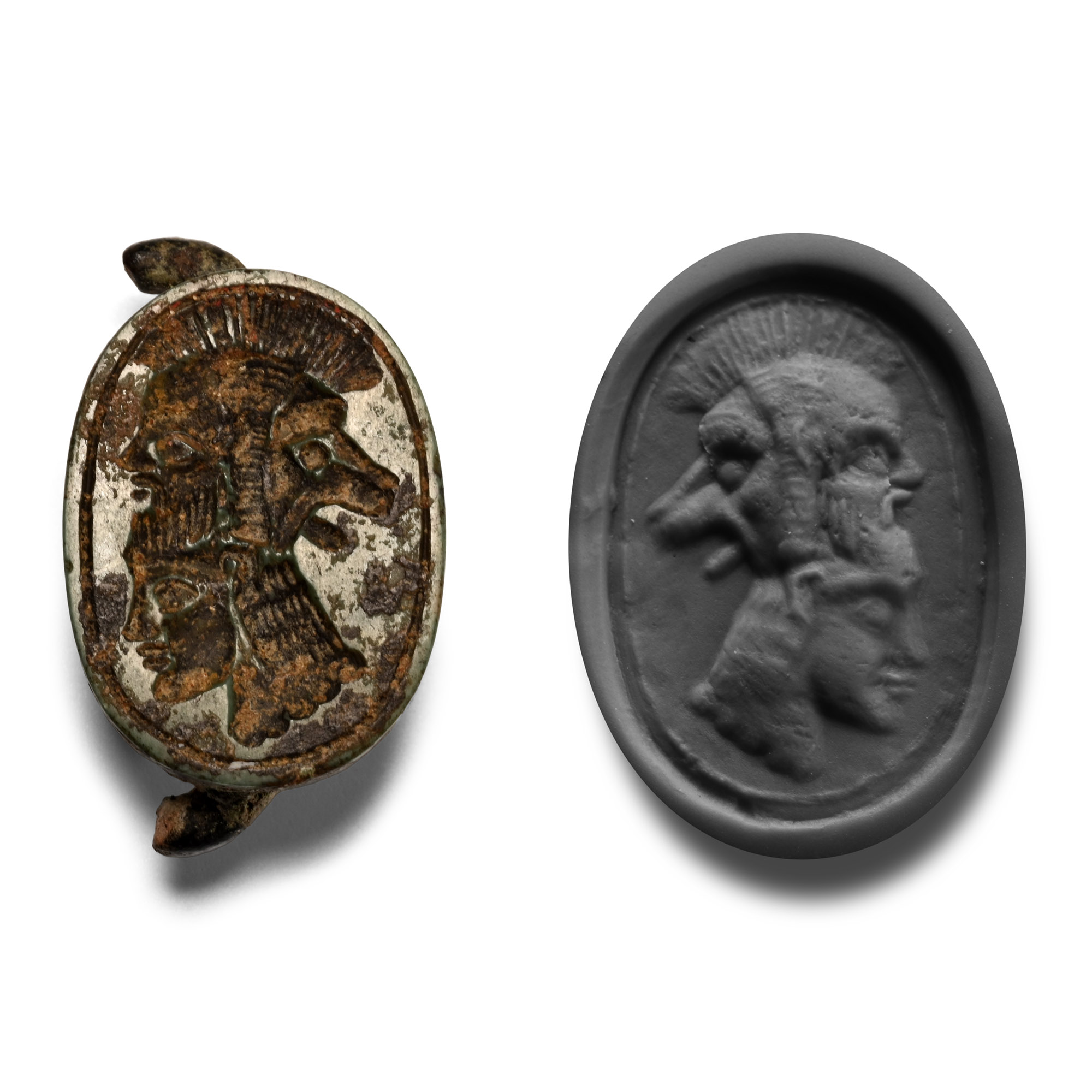 Phoenician Green Stone Scarab with Three-Headed Gryllos