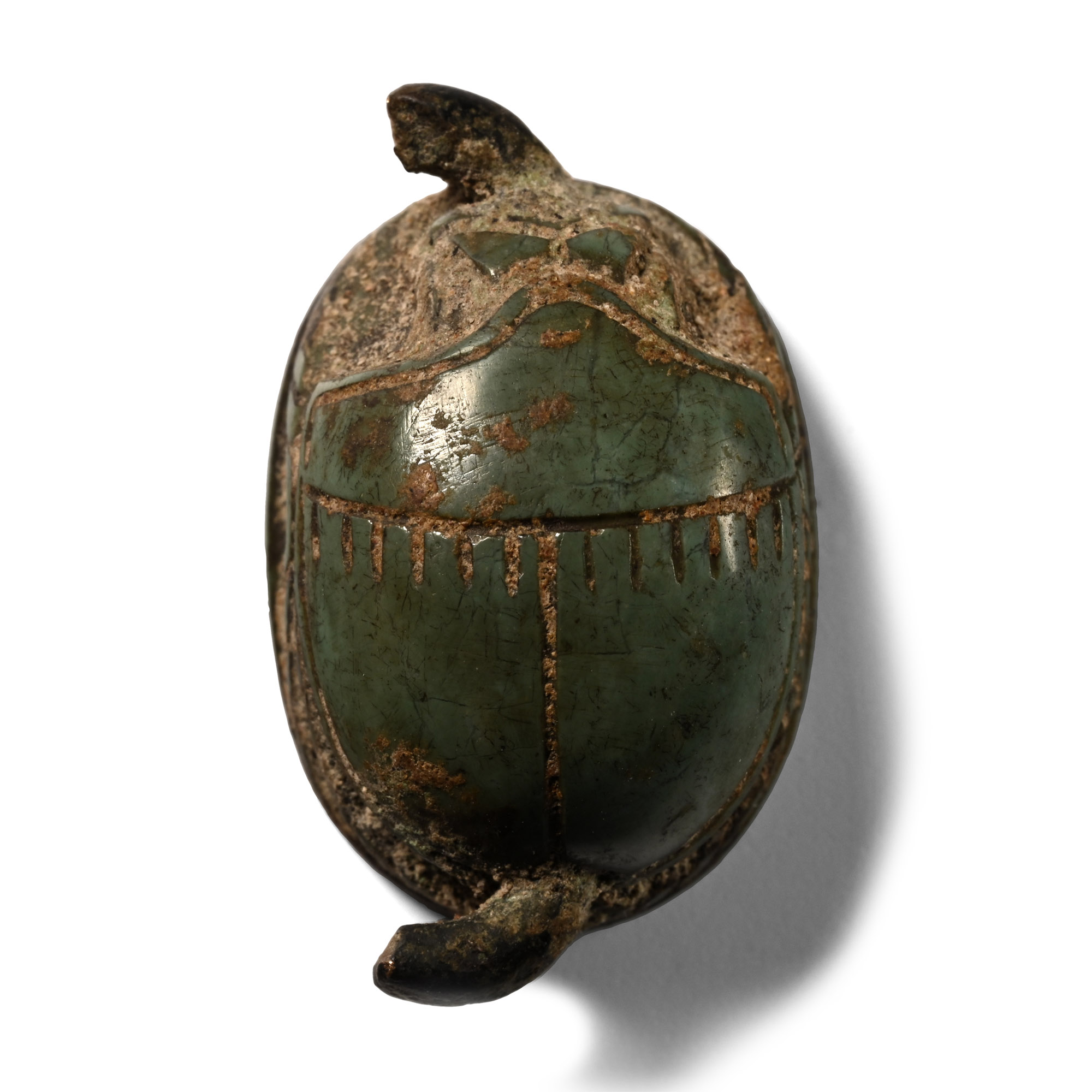 Phoenician Green Stone Scarab with Three-Headed Gryllos