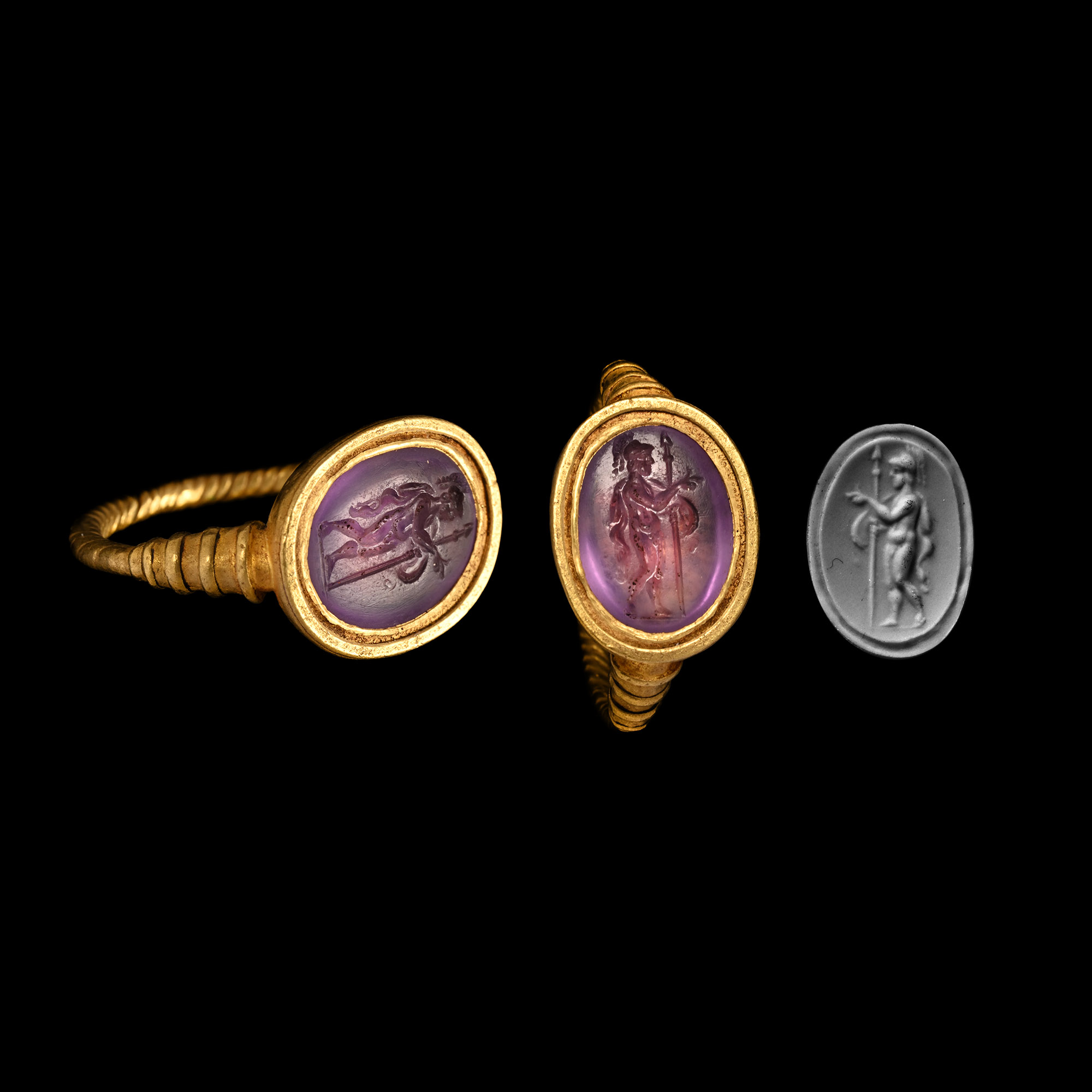 Gold Ring with Amethyst Warrior Gemstone