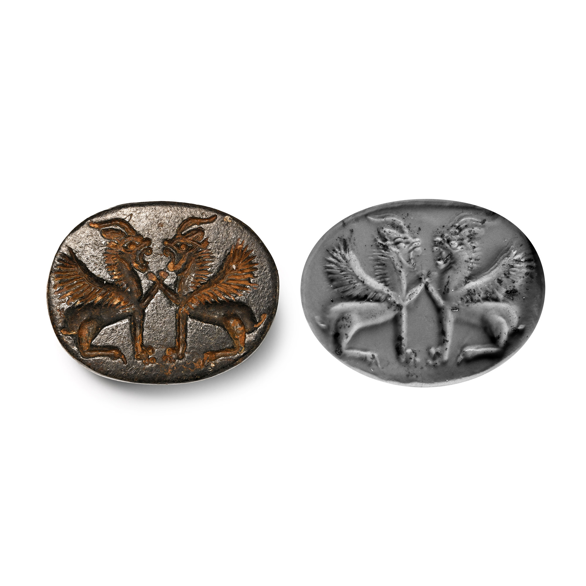Phoenicio-Egyptian Black Stone Scaraboid with Lions