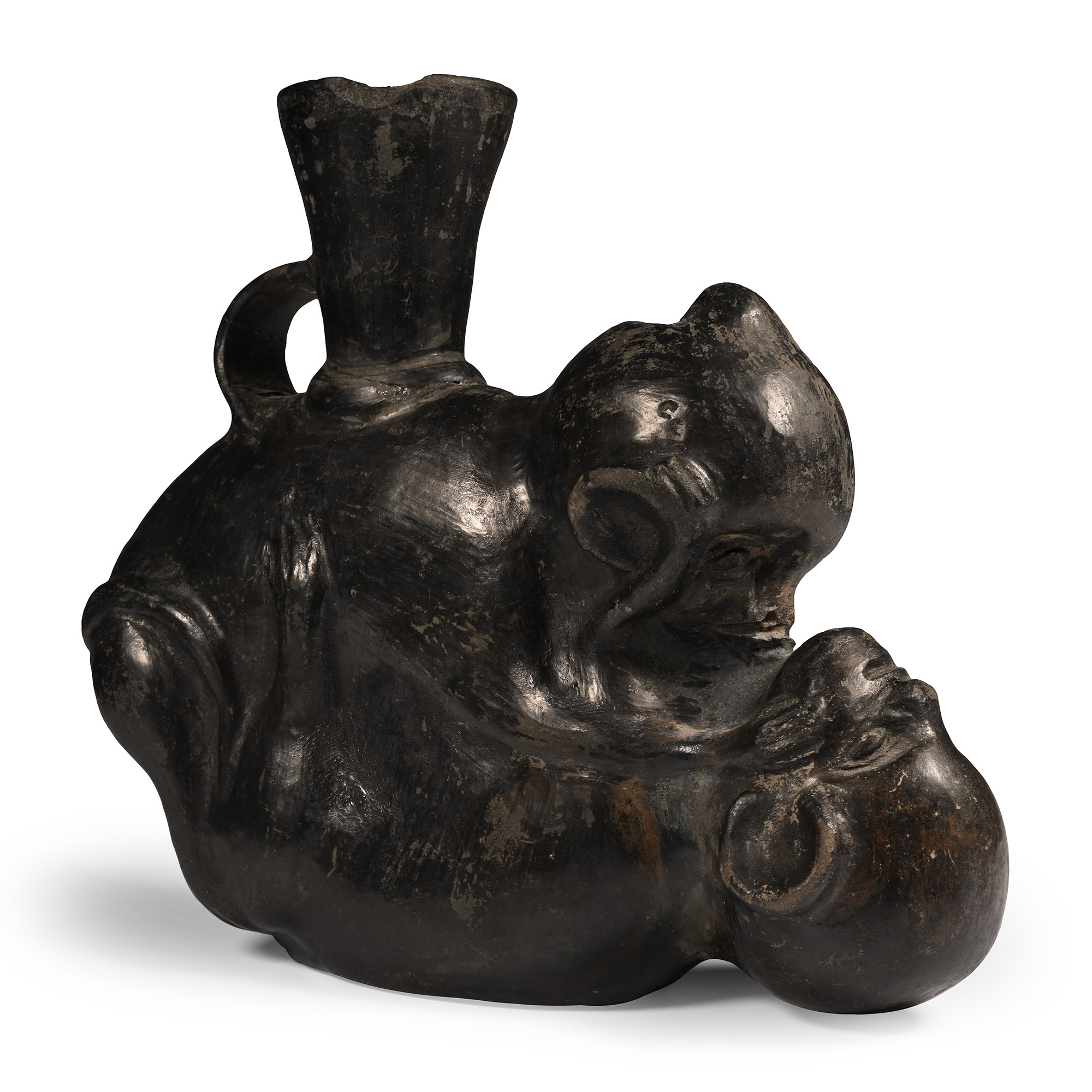 Pre Columbian Black Ware Vessel with Monkeys