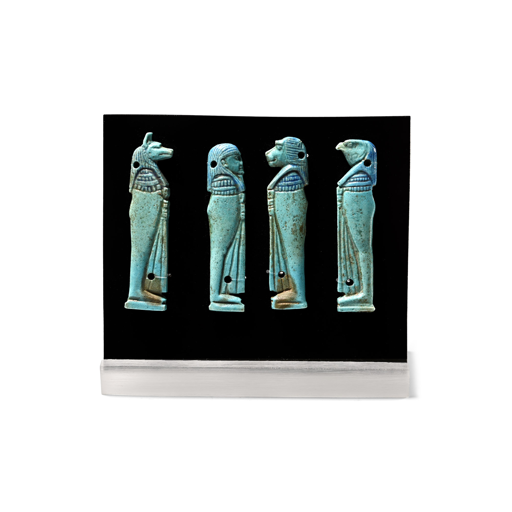 Egyptian Turquoise Glazed Faience Four Sons of Horus Mount Set