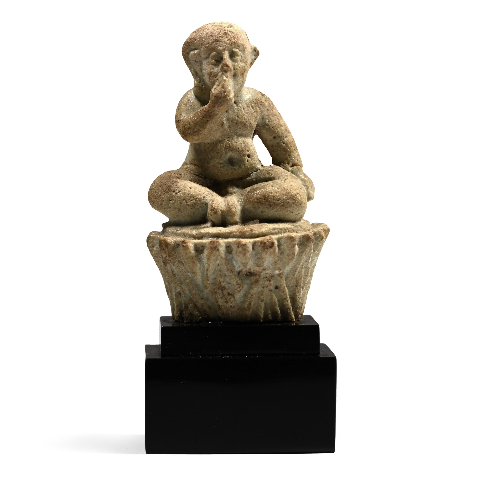 Egyptian Green Glazed Faience Figure of Harpocrates