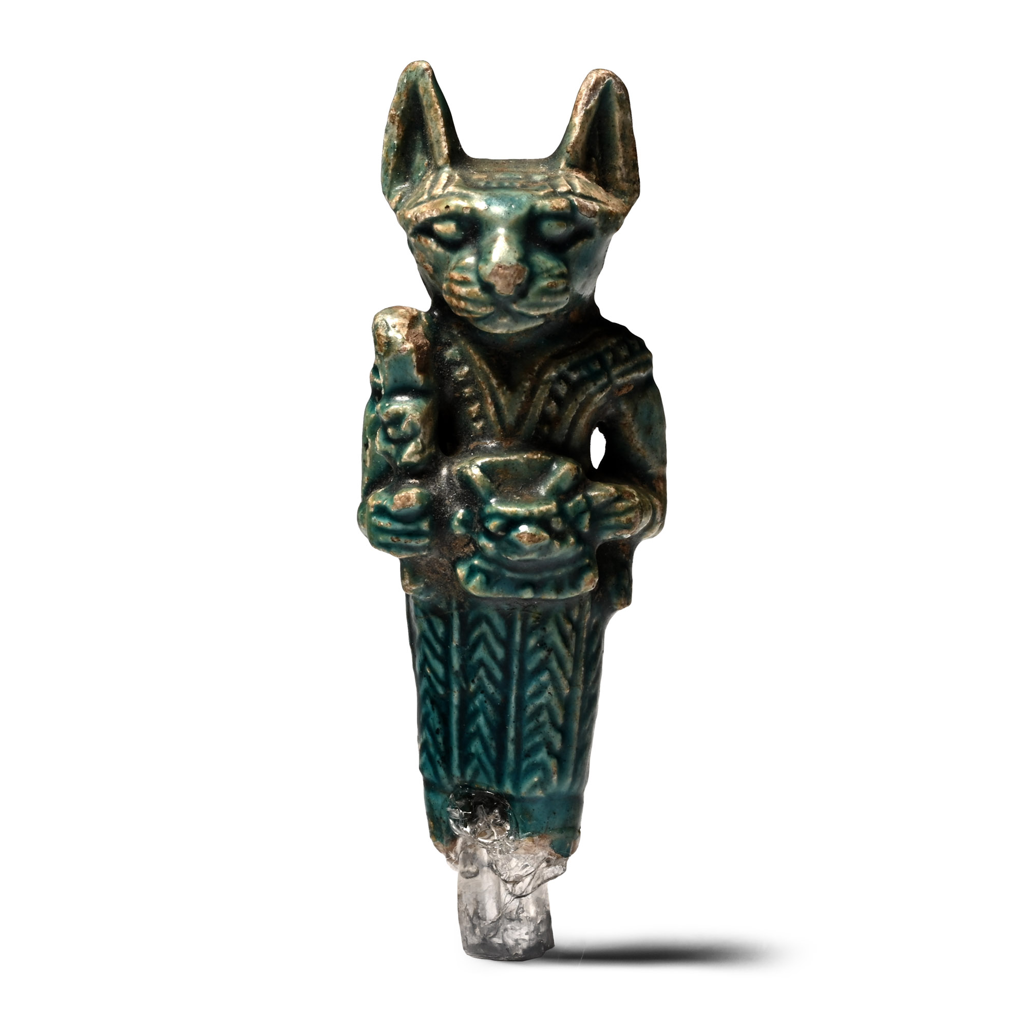 Egyptian Glazed Steatite Amulet of Bastet