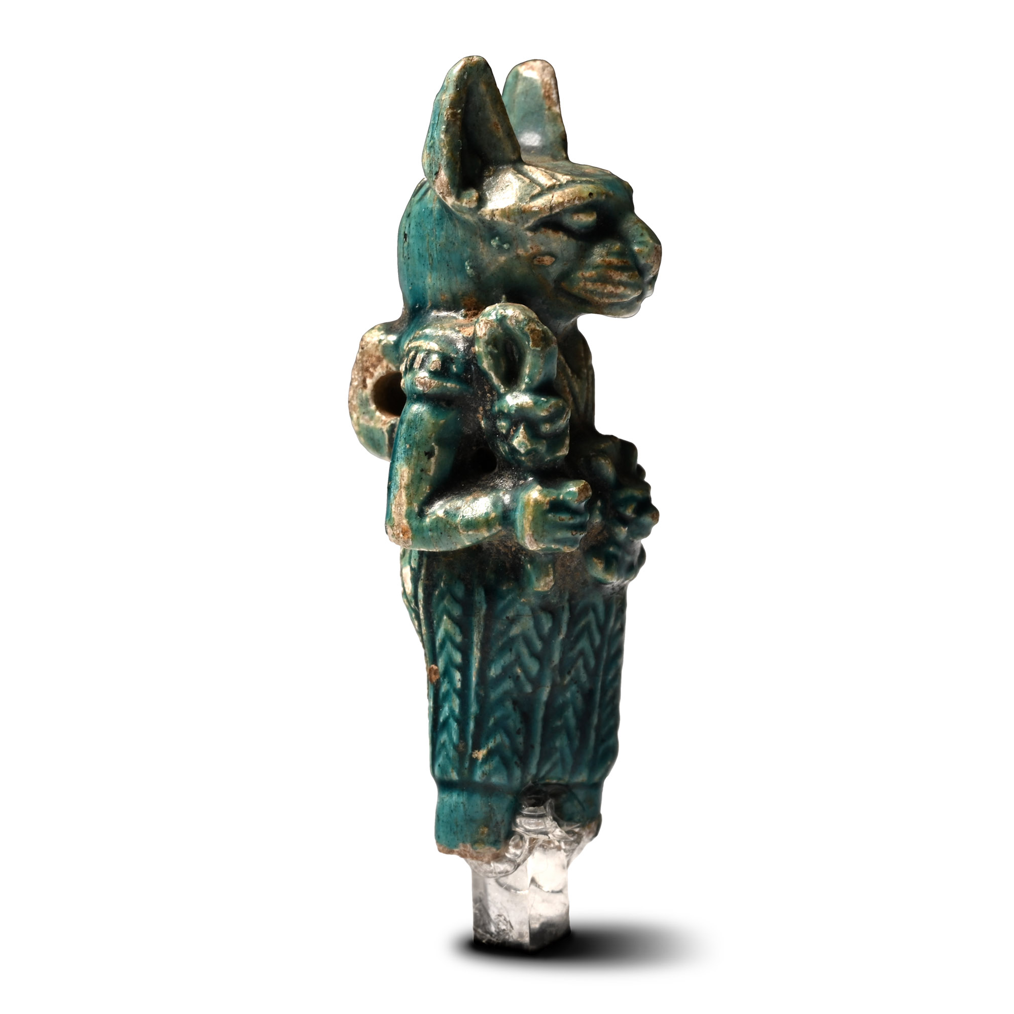 Egyptian Glazed Steatite Amulet of Bastet