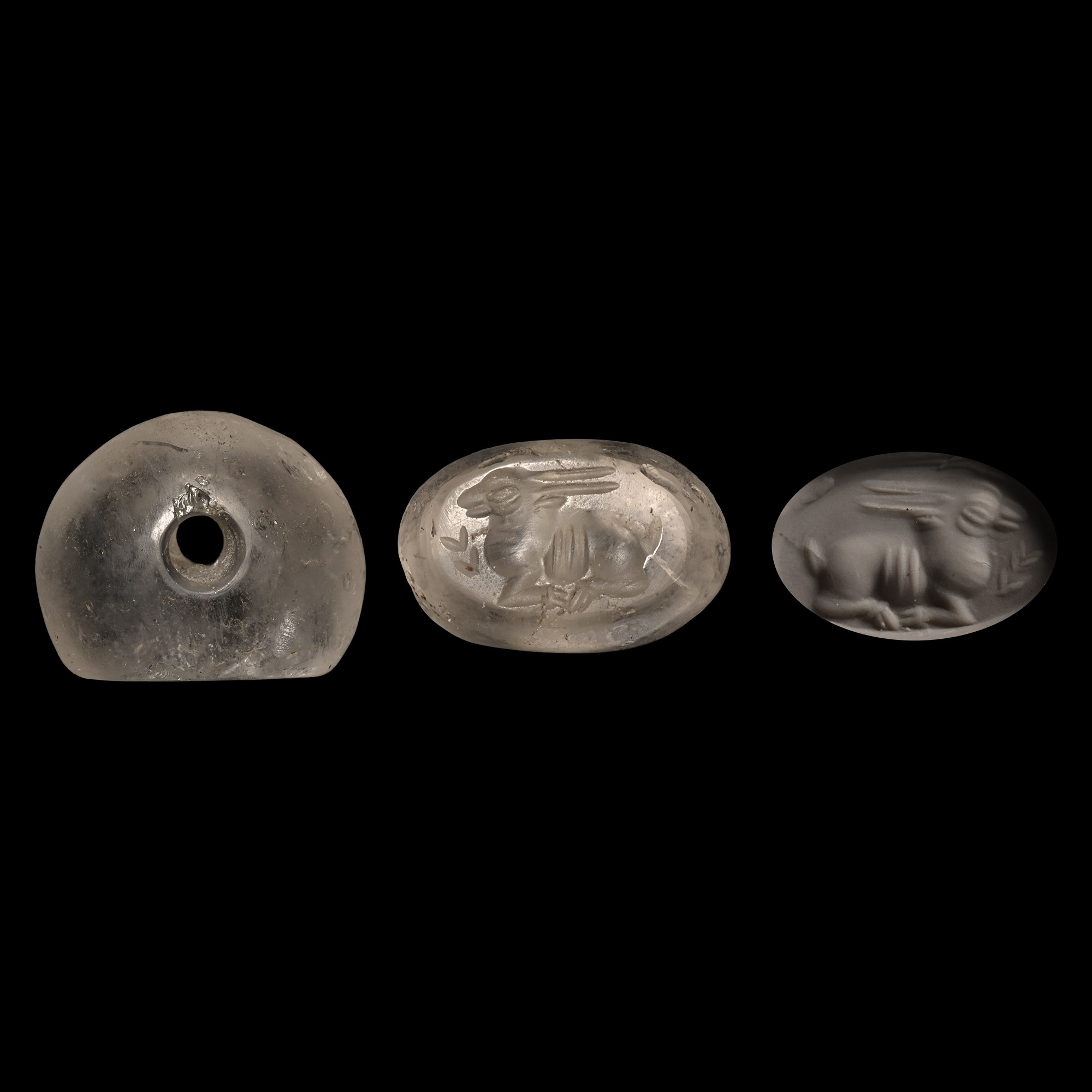 Sasanian Rock Crystal Stamp Seal with Hare